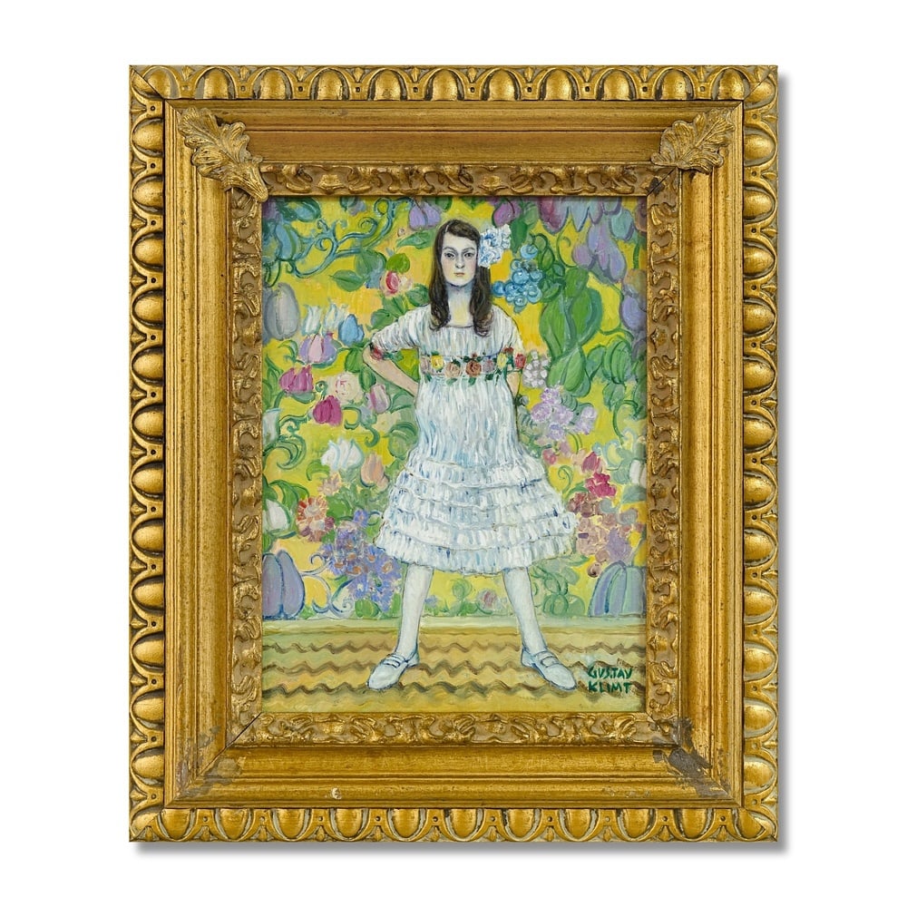 GUSTAV KLIMT (1862-1918), ATTRIBUTED TO, OIL ON CANVAS: Signed (lower right) Image Dimensions: 15 3/4 x 11 3/4 in (40 x 30 cm) Framed Dimensions: 23 3/8 x 19 3/4 in (59.5 x 50 cm) This painting comes with COA. Gustav Klimt stands as one of the most
