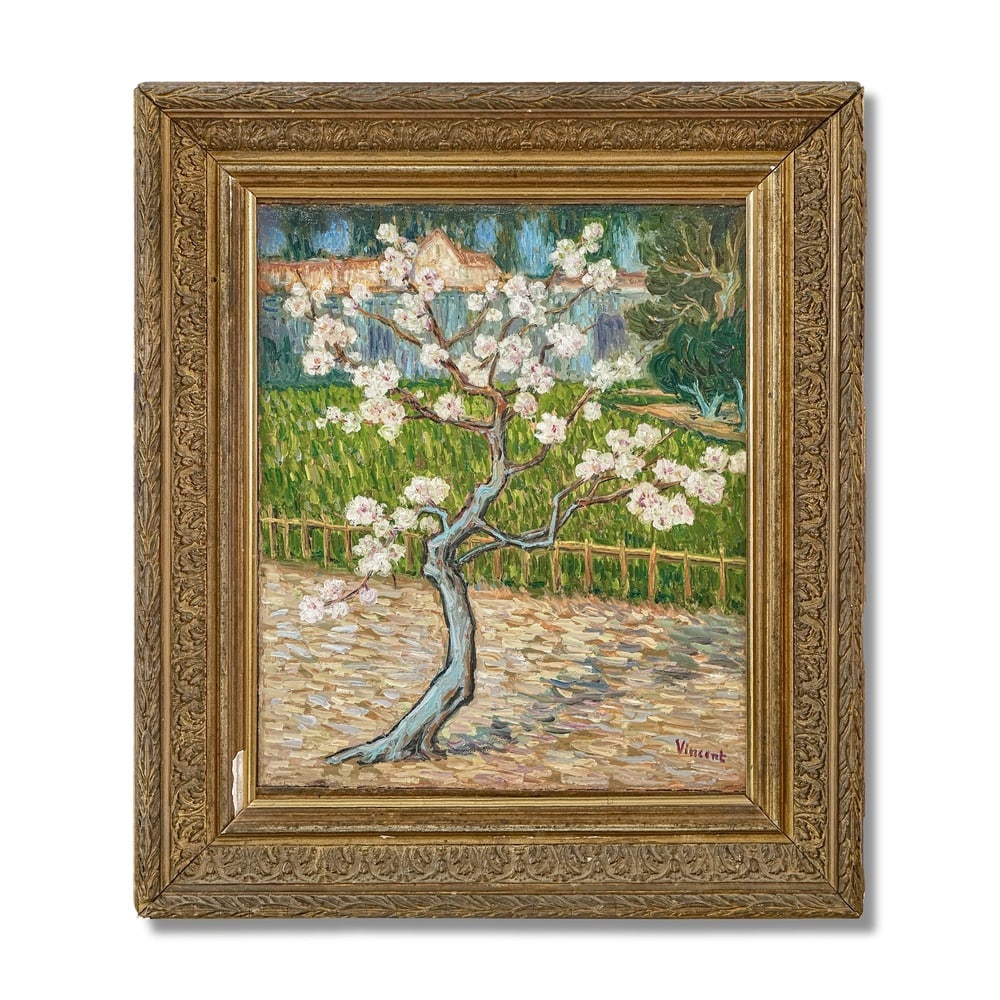 VINCENT VAN GOGH (1853-1890), ATTRIBUTED TO, OIL ON CANVAS: Signed (lower right) Image Dimensions: 16 3/8 x 14 in (41.5 x 35.5 cm) Framed Dimensions: 22 1/2 x 19 3/4 in (57 x 50 cm) This painting comes with COA. Vincent van Gogh's flowering tree paintings