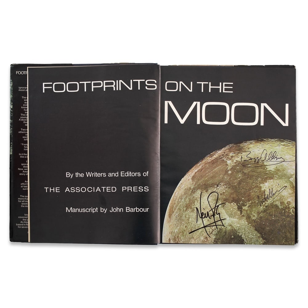 NEIL ARMSTRONG, BUZZ ALDRIN & MICHAEL COLLINS FULLY SIGNED "FOOTPRINTS ON THE MOON" - 3
