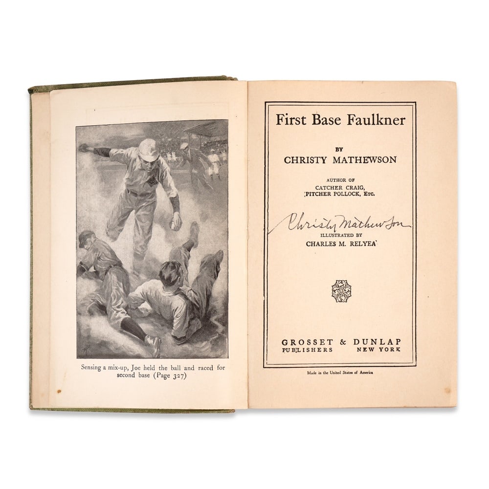 CHRISTY MATHEWSON SIGNED BOOK - FIRST BASE FAULKNER - 3