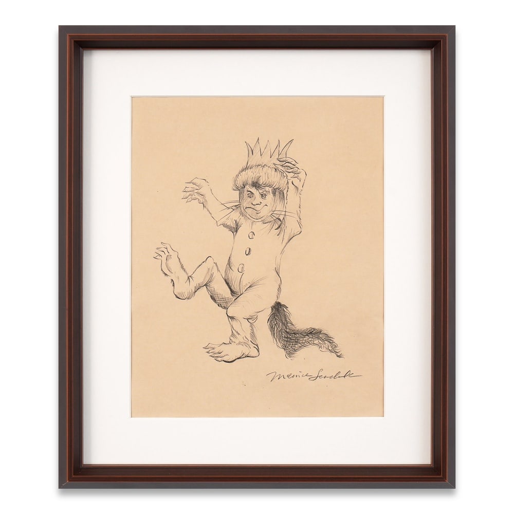 MAURICE SENDAK SIGNED ORIGINAL DRAWING: Image Dimensions: 12 3/4 x 10 in (32.5 x 25.5 cm) Framed Dimensions: 18 3/4 x 15 7/8 in (47.5 x 40.5 cm) Provenance and Authentication: This collectible has undergone a rigorous forensic evaluation. T