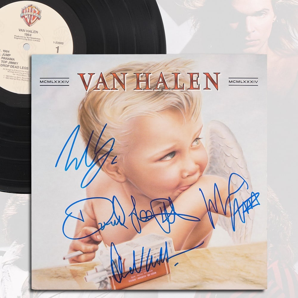 VAN HALEN FULLY SIGNED "1984" LP: 12 1/4 x 12 1/4 in Provenance and Authentication: This collectible has undergone a rigorous forensic evaluation. The signatures were carefully analyzed across multiple criteria, including ink depositi