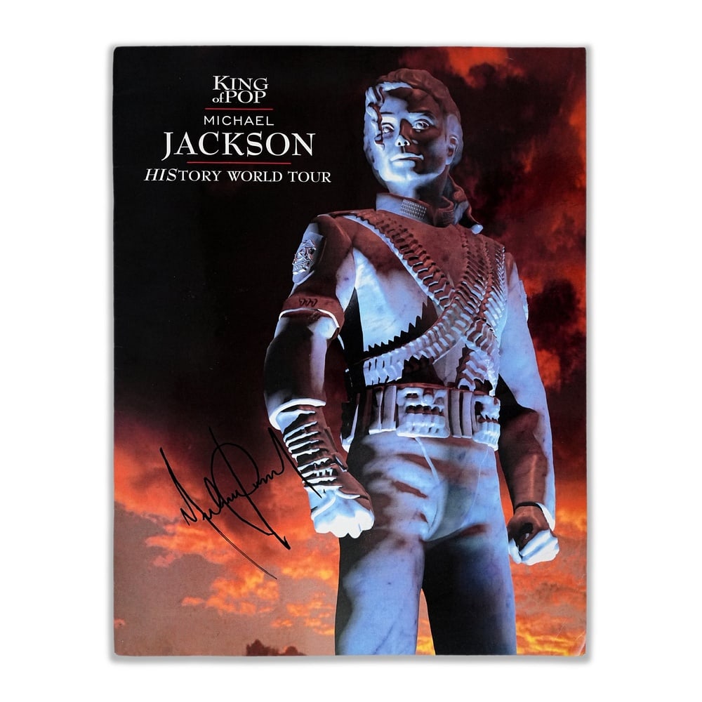 MICHAEL JACKSON SIGNED "HISTORY WORLD TOUR" OFFICIAL PROMOTIONAL POSTER: 15 1/2 x 11 7/8 in (39.3 x 30.2 cm) Provenance and Authentication: This collectible has undergone a rigorous forensic evaluation. The signatures were carefully analyzed across multiple criteria,