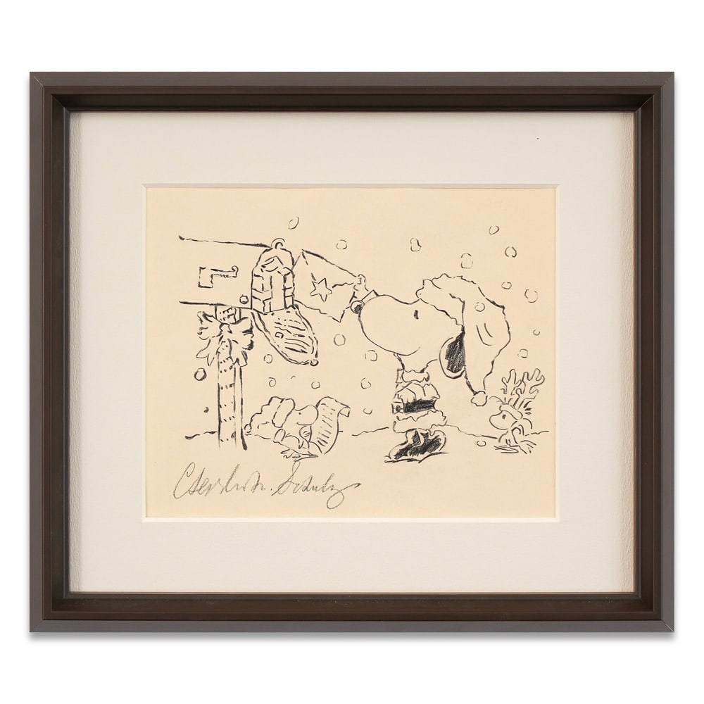 CHARLES SCHULZ SIGNED SNOOPY CHRISTMAS DRAWING (1 of 1)