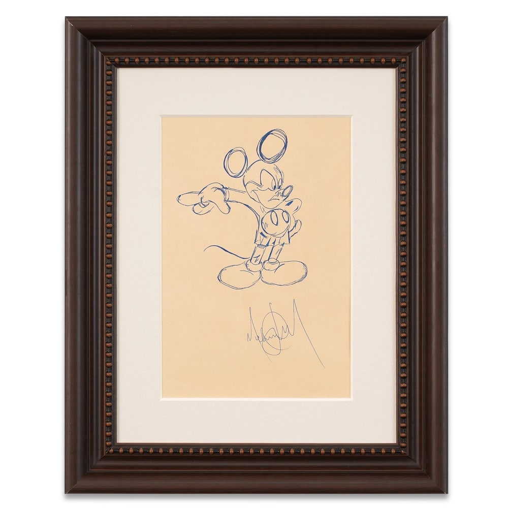 MICHAEL JACKSON SIGNED HAND-DRAWN MICKEY MOUSE DRAWING: Image Dimensions: 11 1/2 x 7 5/8 in (29.3 x 19.3 cm) Framed Dimensions: 19 7/8 x 15 7/8 in (50.5 x 40.2 cm) Provenance and Authentication: This collectible has undergone a rigorous forensic