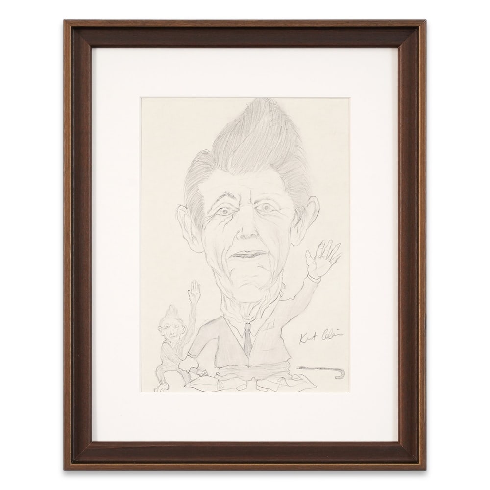 KURT COBAIN SIGNED ORIGINAL DRAWING: Image Dimensions: 11 1/4 x 7 7/8 in (28.5 x 20 cm) Framed Dimensions: 17 1/8 x 13 3/4 in (43.5 x 35 cm) Provenance and Authentication: This collectible has undergone a rigorous forensic evaluation.