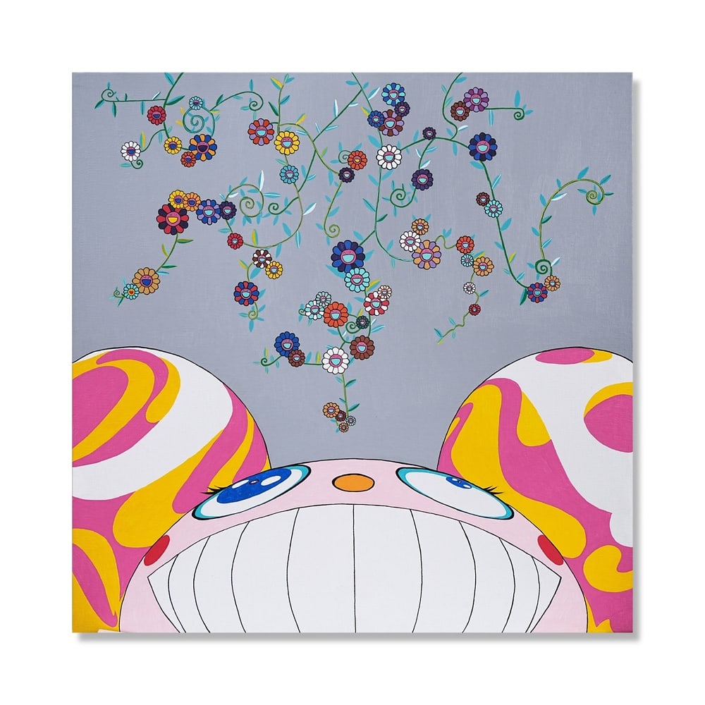 TAKASHI MURAKAMI (B.1962), ATTRIBUTED TO, ACRYLIC ON CANVAS MOUNTED ON WOOD: Signed (verso) Image Dimensions: 23 5/8 x 23 5/8 in (60 x 60 cm) This painting comes with COA. Takashi Murakami remains one of the most influential figures in contemporary global art and the creator
