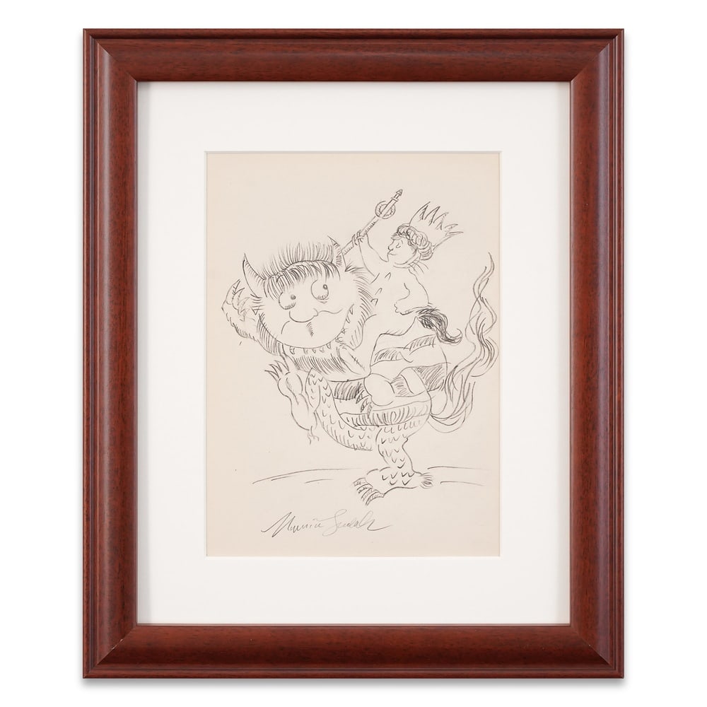 MAURICE SENDAK SIGNED DRAWING: Image Dimensions: 10 3/8 x 7 1/2 in (26.3 x 19 cm) Framed Dimensions: 16 1/2 x 11 3/4 in (42 x 30 cm) Provenance and Authentication: This collectible has undergone a rigorous forensic evaluation. The