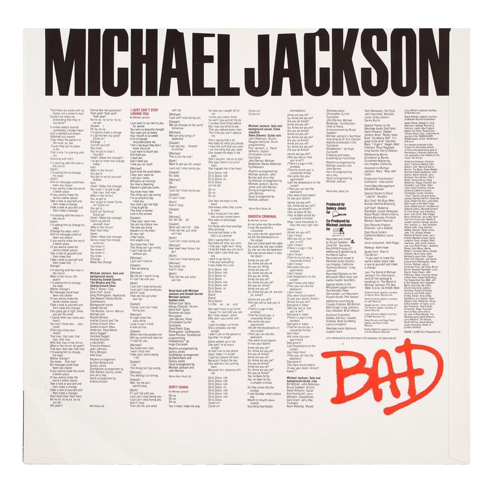 MICHAEL JACKSON SIGNED "BAD" LP (EPIC RECORDS EDITION) - 5