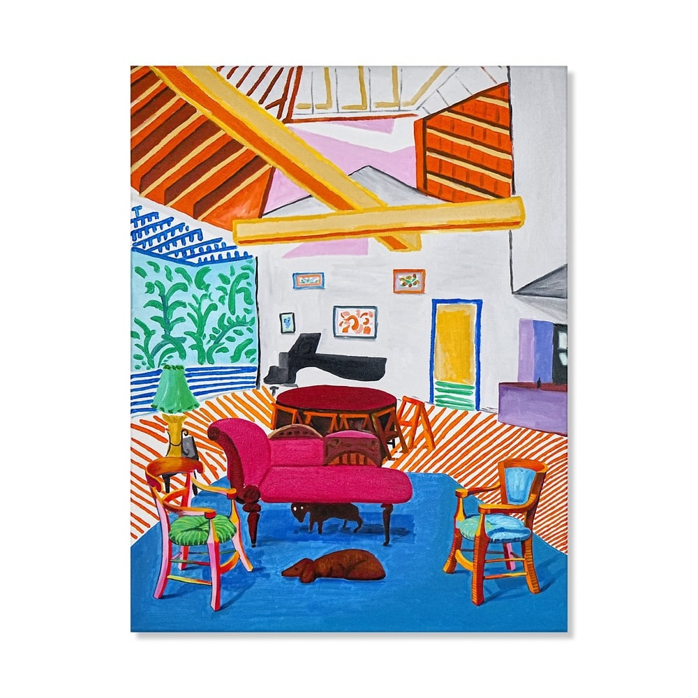 DAVID HOCKNEY (1937-2026), ATTRIBUTED TO, ACRYLIC ON CANVAS: Signed (verso) Image Dimensions: 37 1/2 x 28 3/8 in (95 x 72 cm) This painting comes with COA. By 1988, David Hockney had fully developed the mature visual language of his celebrated interior painting