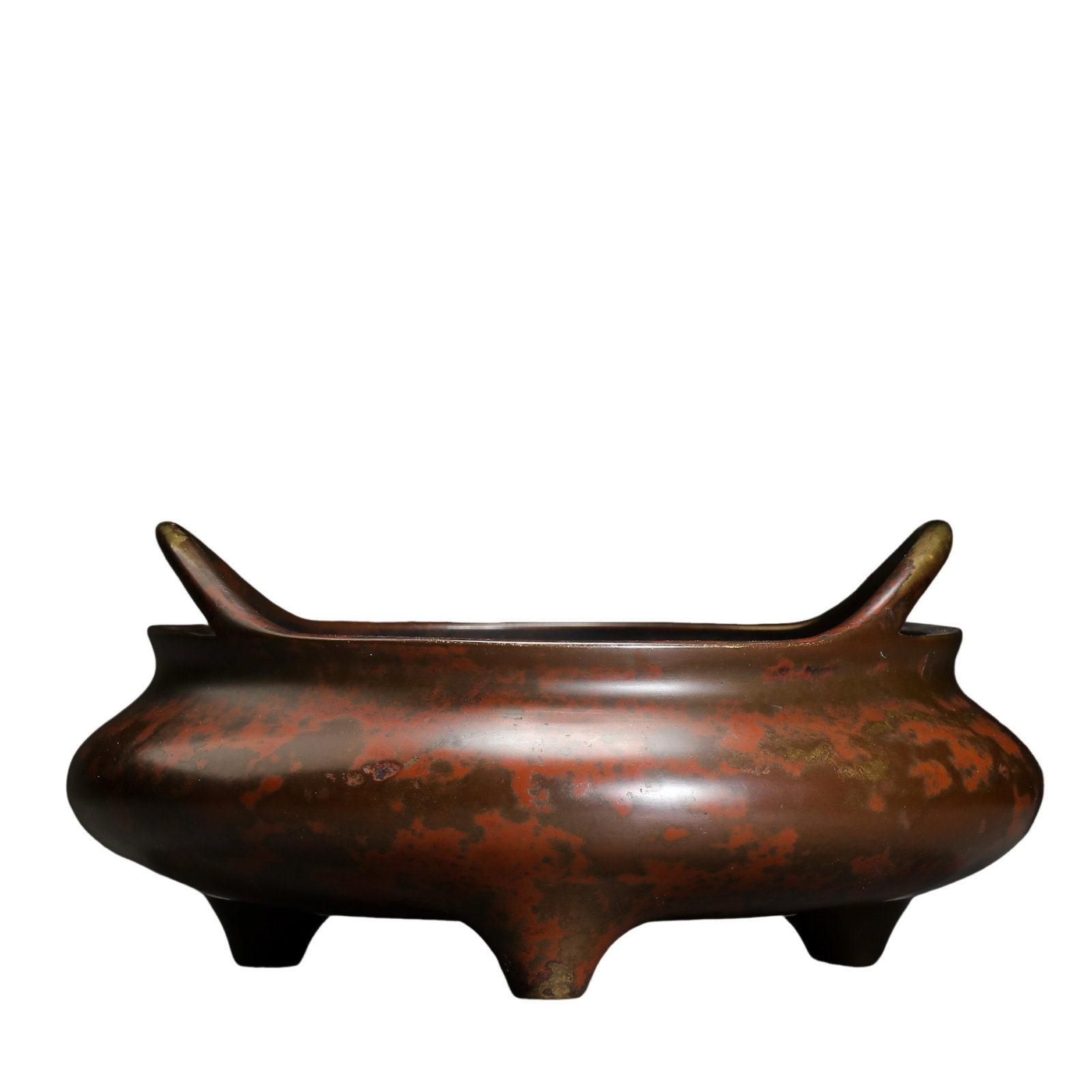 Bronze Tripod Incense Burner with Upright Loop Handles, Xuande Period, Ming Dynasty (1426–1435): Dimensions & Weight: Length: 16.5 cm (6.50 in); Height: 8.5 cm (3.35 in); Weight: 1,619 g; 15th CenturyCondition & Provenance: Overall in good condition. The substantially cast bronze body retains a n