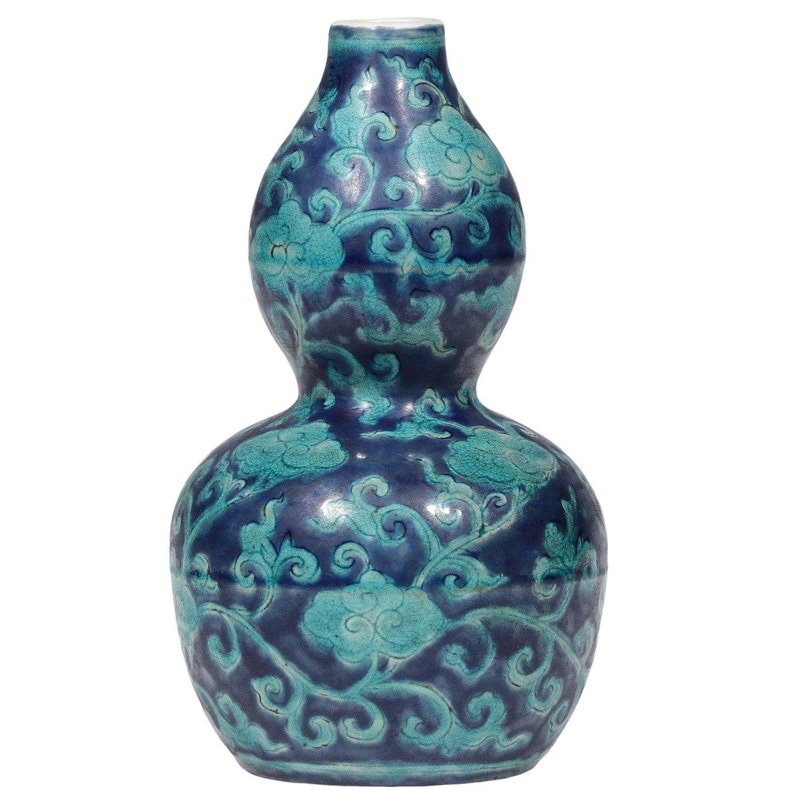 Ming Dynasty Blue-Ground Green-Glazed Incised Floral Double-Gourd Vase (1 of 6)
