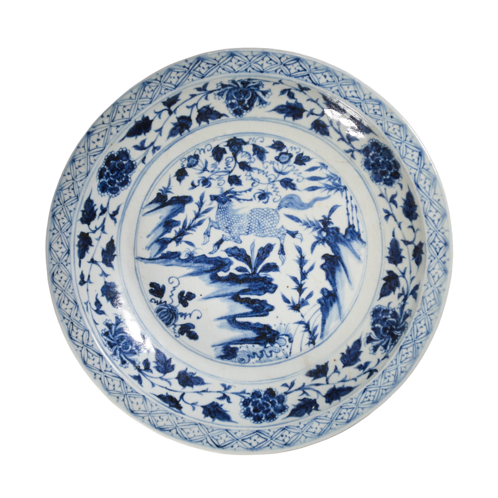Large Ming Dynasty Blue and White Floral Decoration Charger with Everted Rim (Ming Dynasty, (1 of 7)