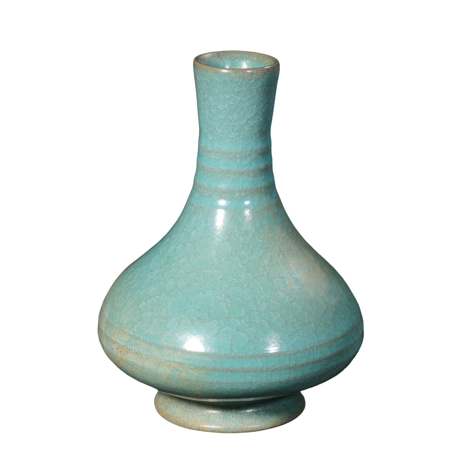 Ru Ware Celadon Long-Neck Vase, Song Dynasty (10th–13th Century): Dimensions: 10th–13th Century · Song Dynasty; Height: 17.2 cm (6.77 in), Approx. 0.56 ftCondition & Provenance: Covered throughout with a refined sky-blue celadon glaze featuring an attractive netw