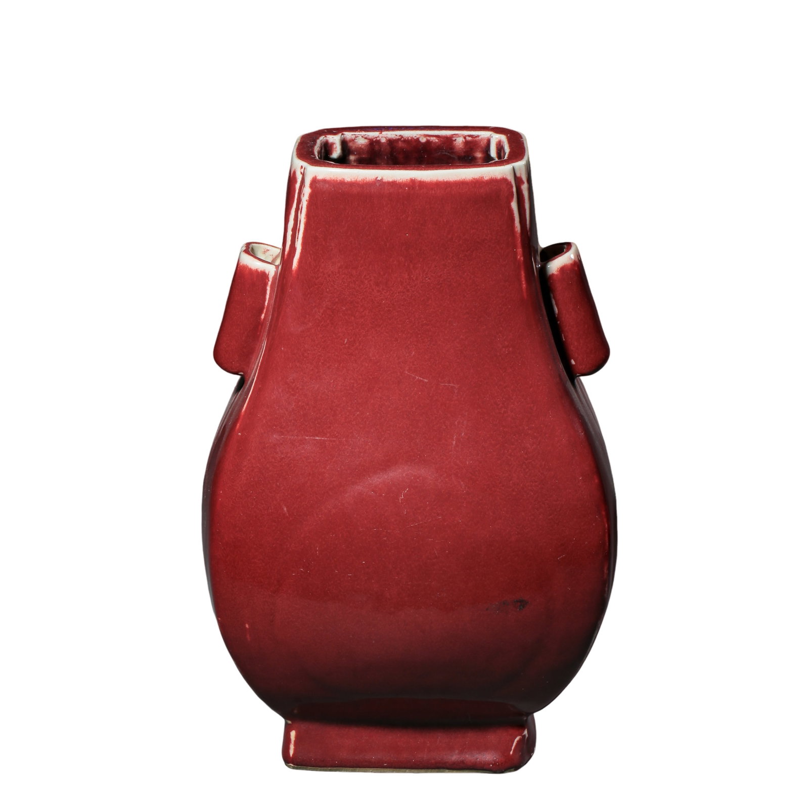 Qing Dynasty Langyao Red Glazed Guaner Vase (18th Century): Dimensions & Weight: Height 28.5 cm, approximately 11.2 inches high (18th century)Material: Porcelain with Langyao Red GlazeCondition & Provenance: The vase is in good overall condition, featuring a r