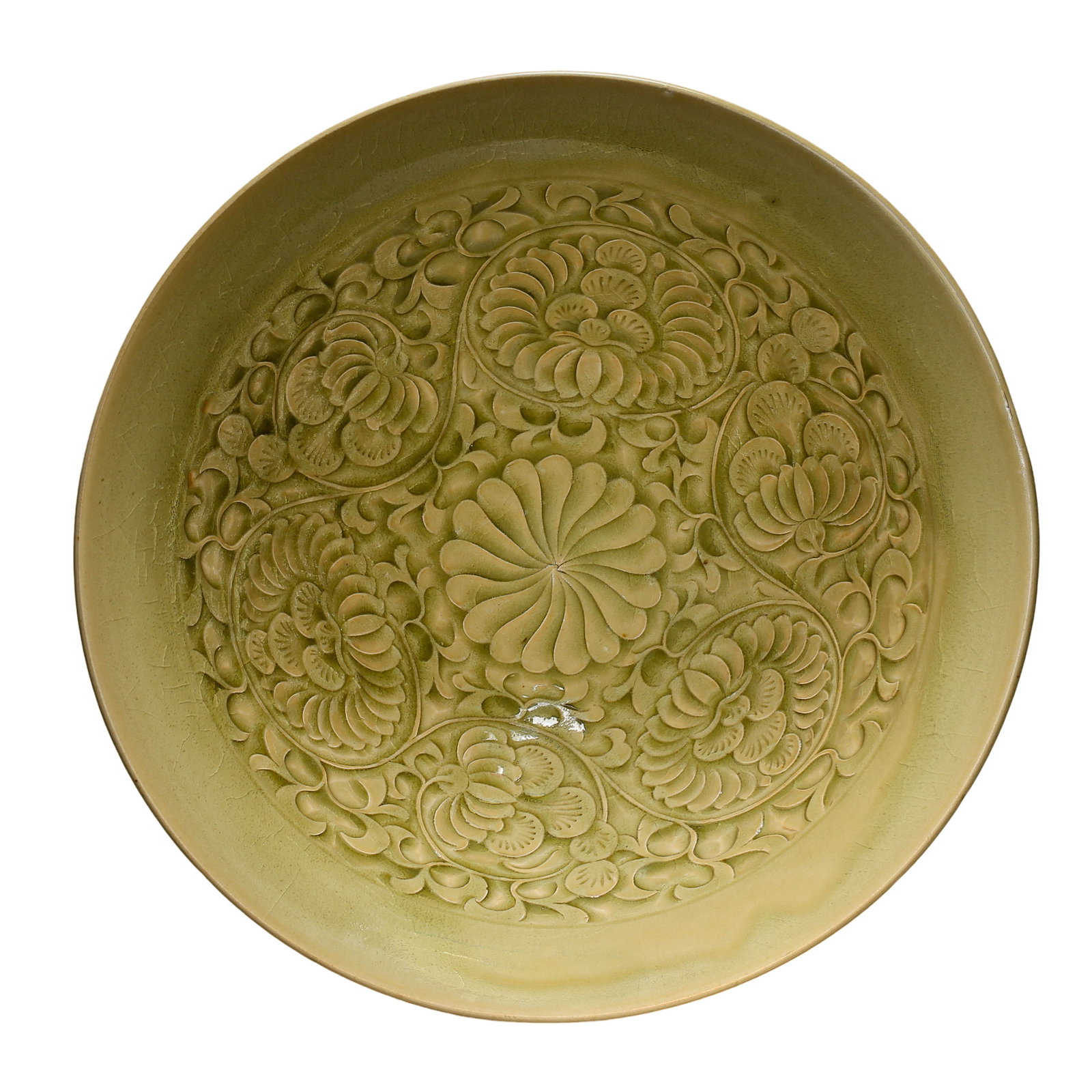 Northern Song Dynasty Yaozhou Kiln Celadon Bowl with Carved Floral Scroll Decoration (11th–12th (1 of 8)
