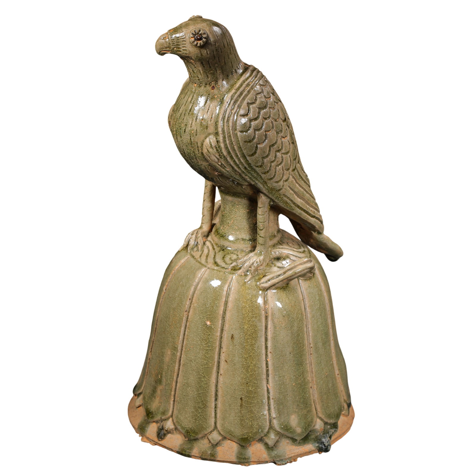 Sui Dynasty Cizhou Xiangzhou Kiln Celadon Bird-Form Vessel (6th–7th Century): Dimensions: 6th–7th Century, Height 31 cm (12.2 in.), Width 16 cm (6.3 in.)Condition & Provenance: Good overall condition with a well-preserved form, naturally aged celadon glaze, visible kiln chara
