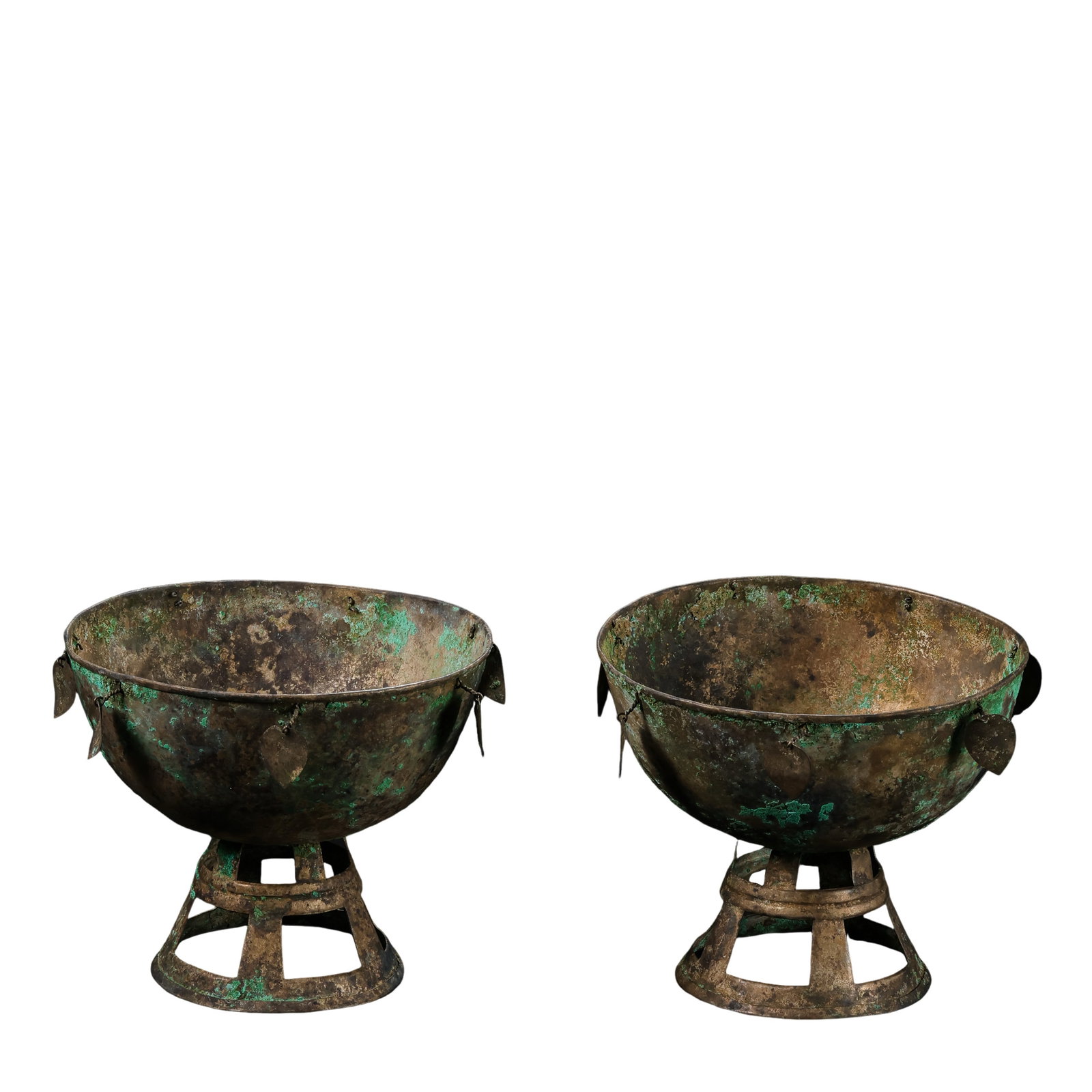 Silla Kingdom,5th?6th Century,A Pair Of Silver Stemmed Ritual Bowls With Dangling Pendants: Dimensions?Height 9.5cm(3.74in),Rim Diameter 11.5cm(4.53in),5th?6th Century AD Condition & Provenance?The pair survives fully intact,only a few hanging pendants carry minor edge wear.Thick,iridescent 