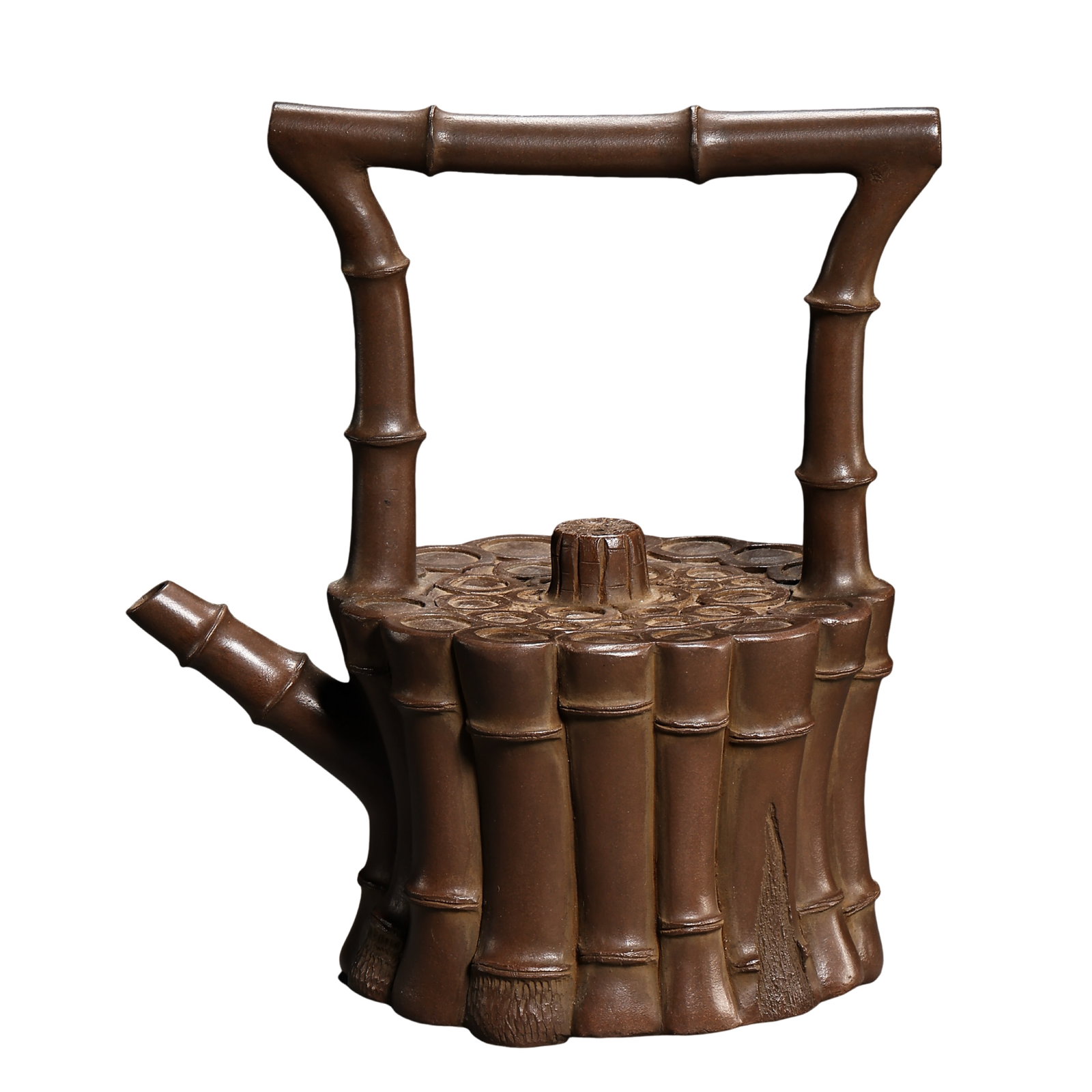 Qing Dynasty (18th Century) Famous Artisan Yixing Zisha Bamboo-Form Teapot: Dimensions: Height 18 cm (7.1 in / 0.59 ft), Width 15.5 cm (6.1 in / 0.51 ft), Qing Dynasty, 18th CenturyCondition & Provenance: The teapot is in good overall condition, with natural signs of age, sur