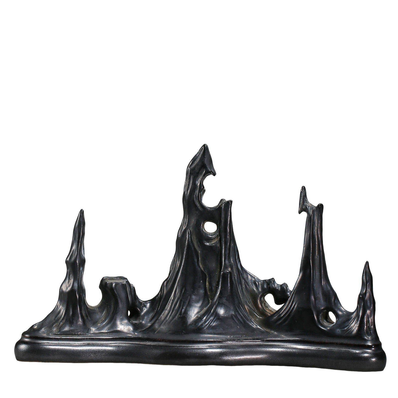 Qing Dynasty Black Stone Mountain-Form Scholar’s Brush Rest (18th–19th Century): Dimensions & Weight: Length 21.5 cm (8.5 in / 0.71 ft), height 13 cm (5.1 in / 0.43 ft), weight 713 g, Qing Dynasty period (18th–19th Century)Condition & Provenance: The piece is in good overall con