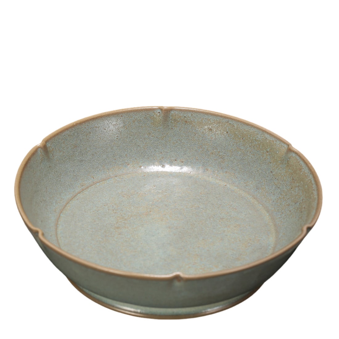 Song Dynasty Ru Kiln Sky-Blue Celadon Dish with Floral Rim Design (960–1279, Northern Song to: Dimensions & Weight: Diameter 13 cm (5.1 in / 0.43 ft), height 3.7 cm (1.5 in / 0.12 ft), Song Dynasty period (11th–12th century)Condition & Provenance: The dish remains in good overall condition, w