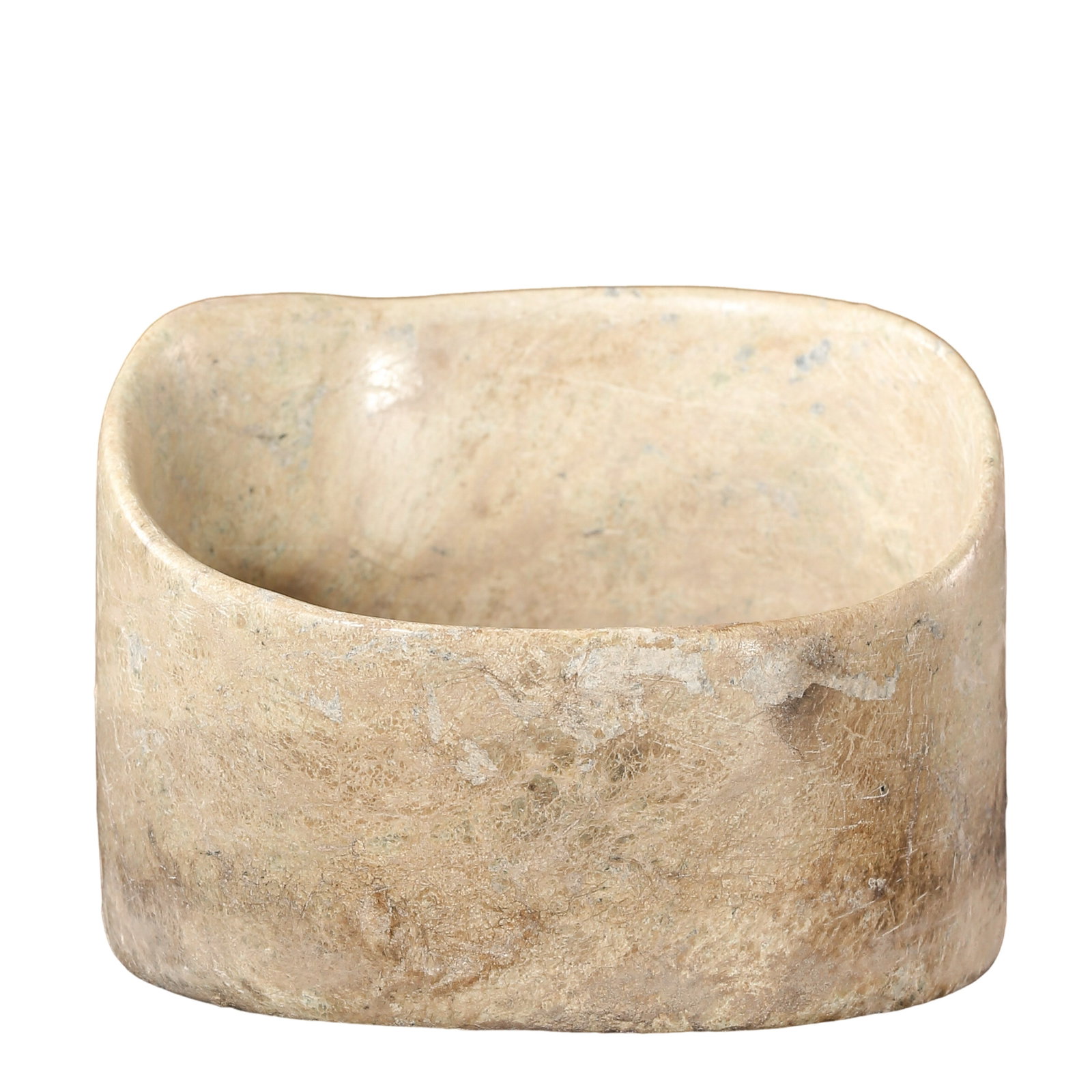 Neolithic Hongshan Culture Hetian Jade Chicken-Bone White Jade Artifact (7500–2900 BCE): Dimensions & Weight: Approx. 4.8 cm H × 6.9 cm W (1.9 in H × 2.7 in W, approx. 0.16 ft × 0.23 ft); Weight: 68 gCondition & Provenance: Well preserved with its natural chicken-bone white tone, miner