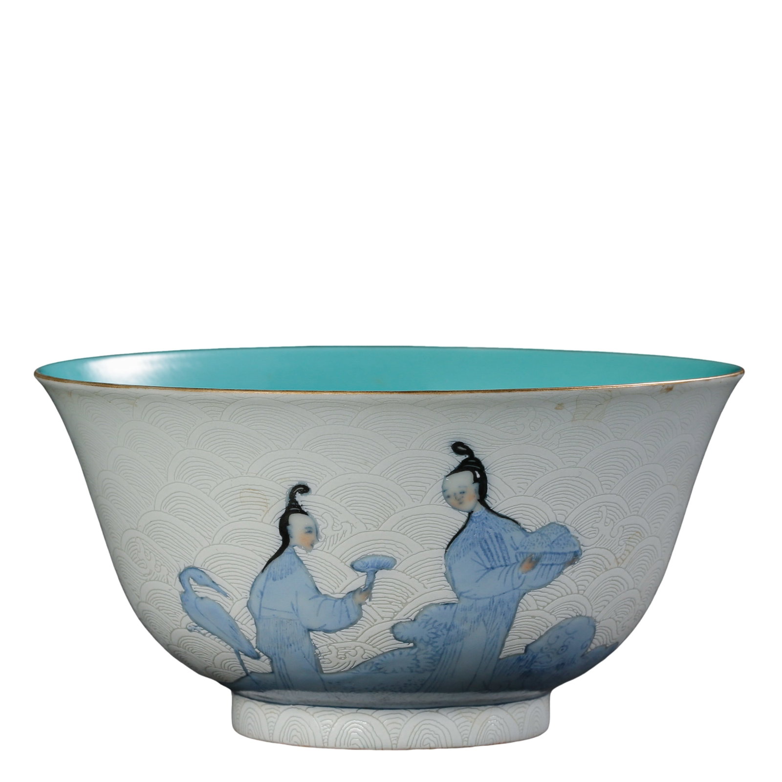 Qing Dynasty, Daoguang Period (1821–1850), A Turquoise-Glazed, White-Ground Sgraffiato Bowl with: Dimensions: Diameter 11 cm (4.33 in / 0.36 ft); Height 6 cm (2.36 in / 0.20 ft); 19th CenturyCondition & Provenance: Overall in good condition, with the form intact and the turquoise interior glaze re