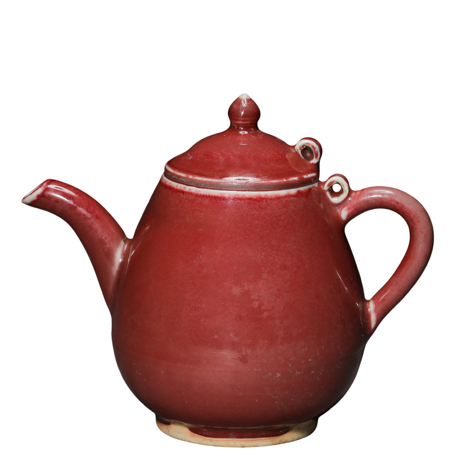 Qing Dynasty Langyao Red Glazed Ewer (18th Century): Dimensions: Height 11.5 cm (approximately 4.5 inches, approximately 0.38 ft), 18th century Qing Dynasty porcelainCondition and Provenance: Good overall condition with well-preserved glaze surface and 