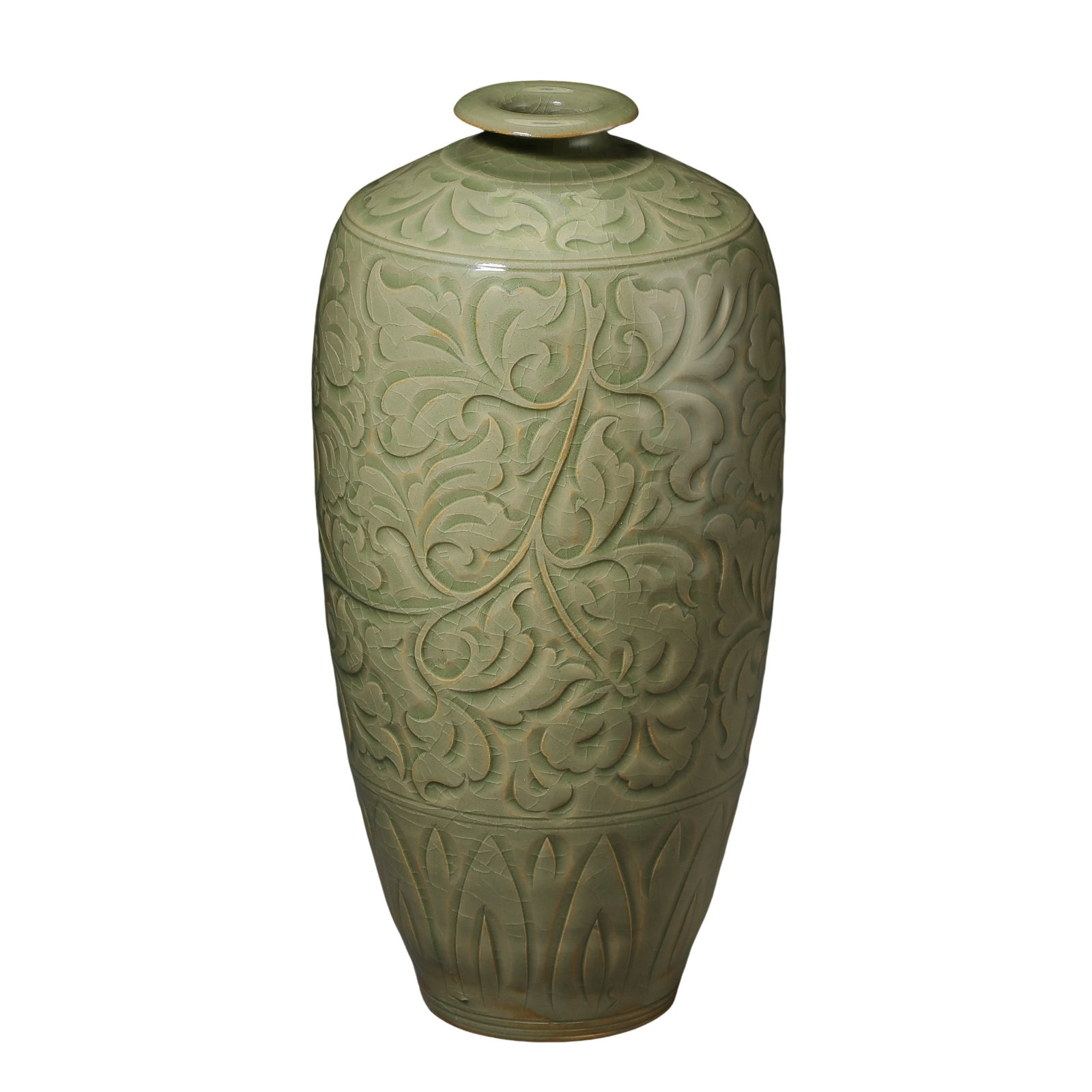 Northern Song Dynasty Yaozhou Kiln Celadon Plum Vase with Floral Carved Decoration (11th–12th (1 of 10)