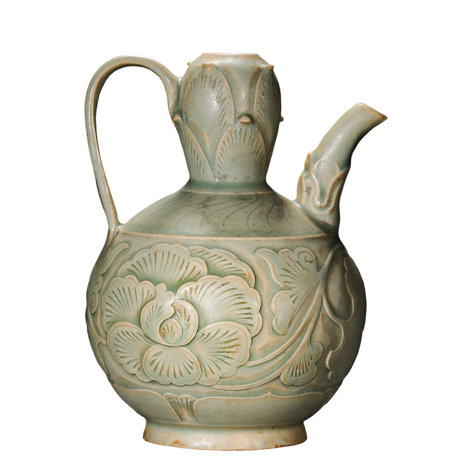 Late Tang to Five Dynasties Yaozhou Kiln Celadon Gourd-Shaped Ewer with Carved Floral Decoration (1 of 11)
