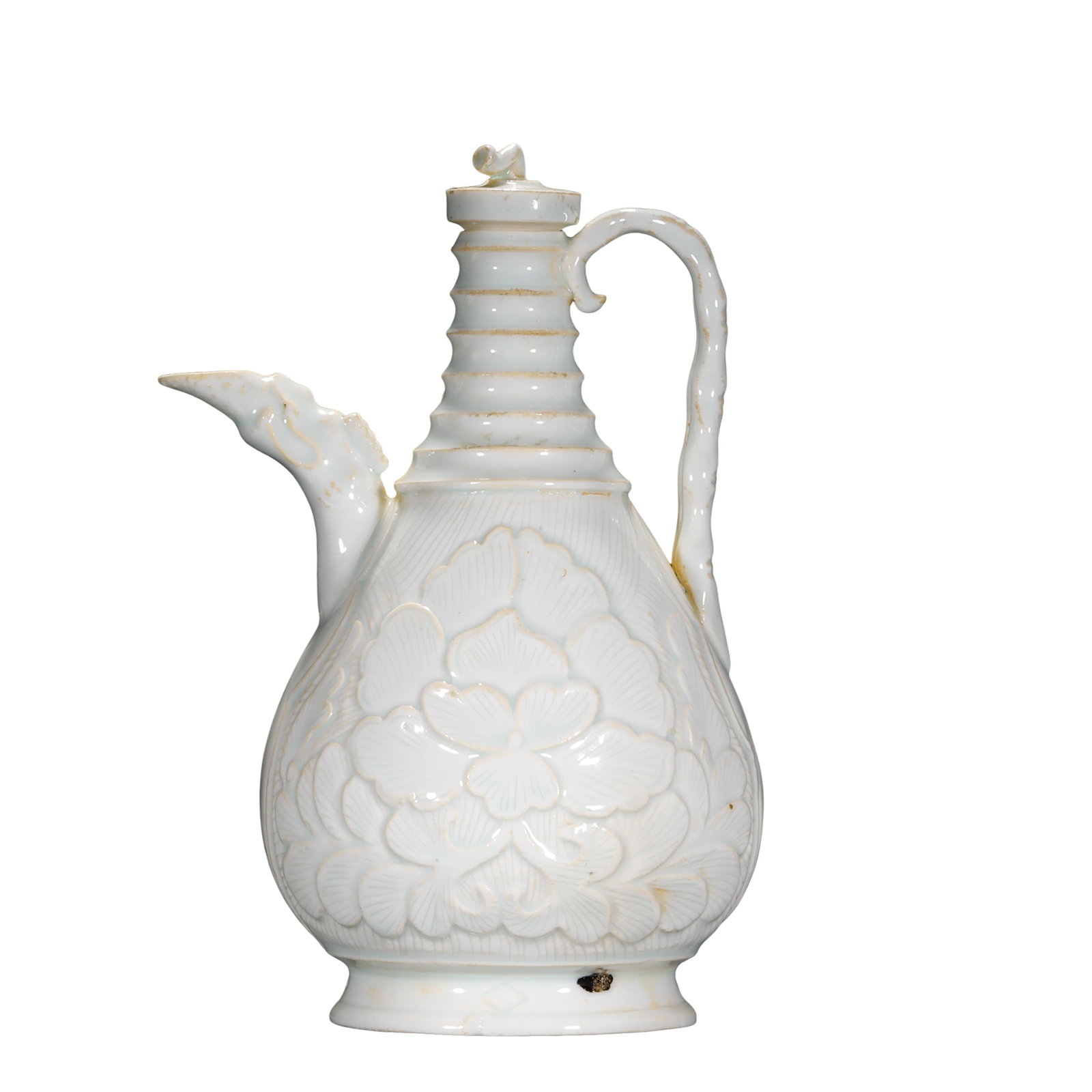 Southern Song Hutian Kiln Qing Glazed Floral Decorated Ewer (12th–13th Century): Dimensions: Height 23.5 cm (approximately 9.3 inches, approximately 0.77 ft); 12th–13th CenturyCondition & Provenance: The ewer is in good condition with a well-preserved body and a smooth Qing glaz