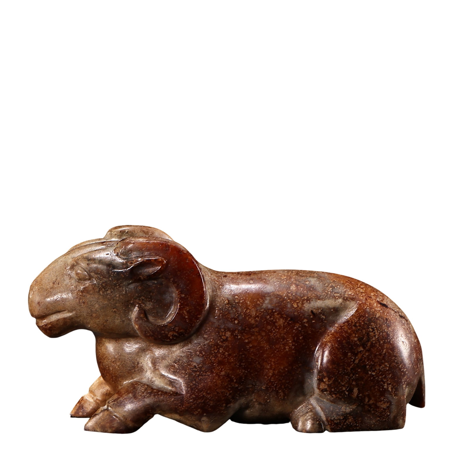 Han Dynasty Hetian Jade Reclining Ram Figure (2nd Century BCE–2nd Century CE): Dimensions & Weight: Length 7.5 cm (approximately 2.95 in, approximately 0.25 ft), Height 3.2 cm (approximately 1.26 in, approximately 0.1 ft); Weight 83 g; 2nd Century BCE–2nd Century CE Condition 