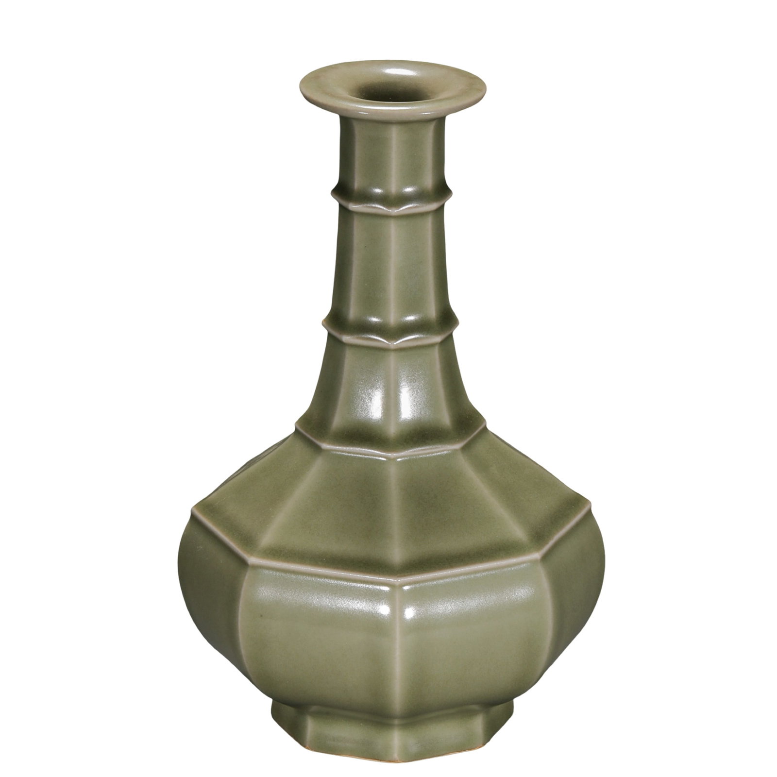 Northern Song Dynasty Yaozhou Kiln Celadon Long-Necked Vase (11th Century): Dimensions: 23 cm (9.1 in) high, 11th centuryCondition and Provenance: Good overall condition with well-preserved glaze, showing natural kiln characteristics and age-related surface marks; from a priv