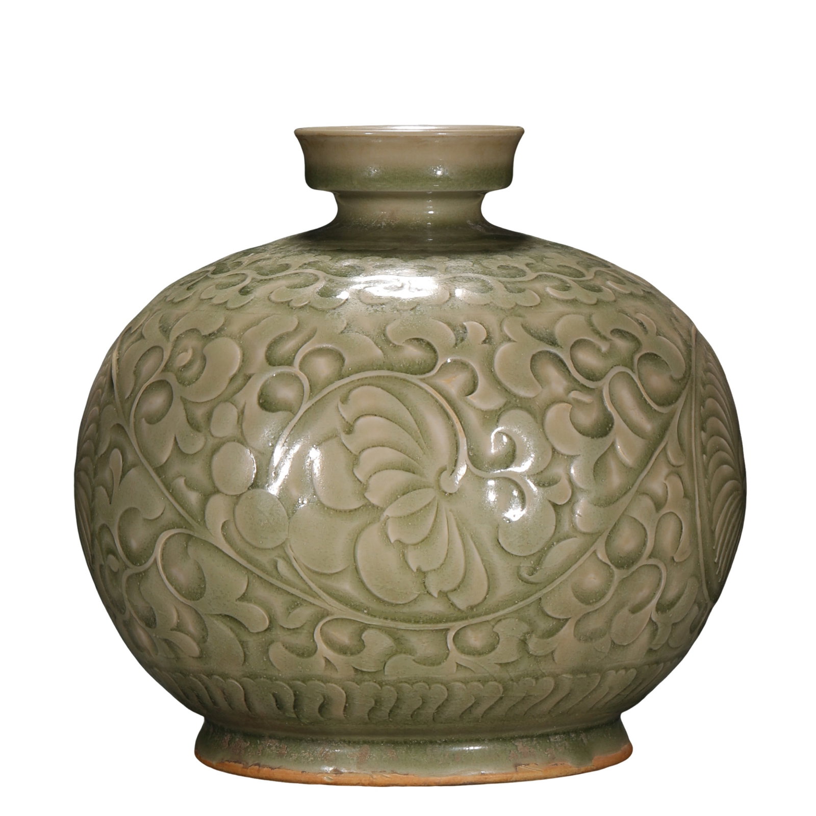 Yaozhou Kiln Celadon Carved Floral Scroll “Dulu?? Jar (Pomegranate-Form Vessel), Song–Jin (1 of 11)