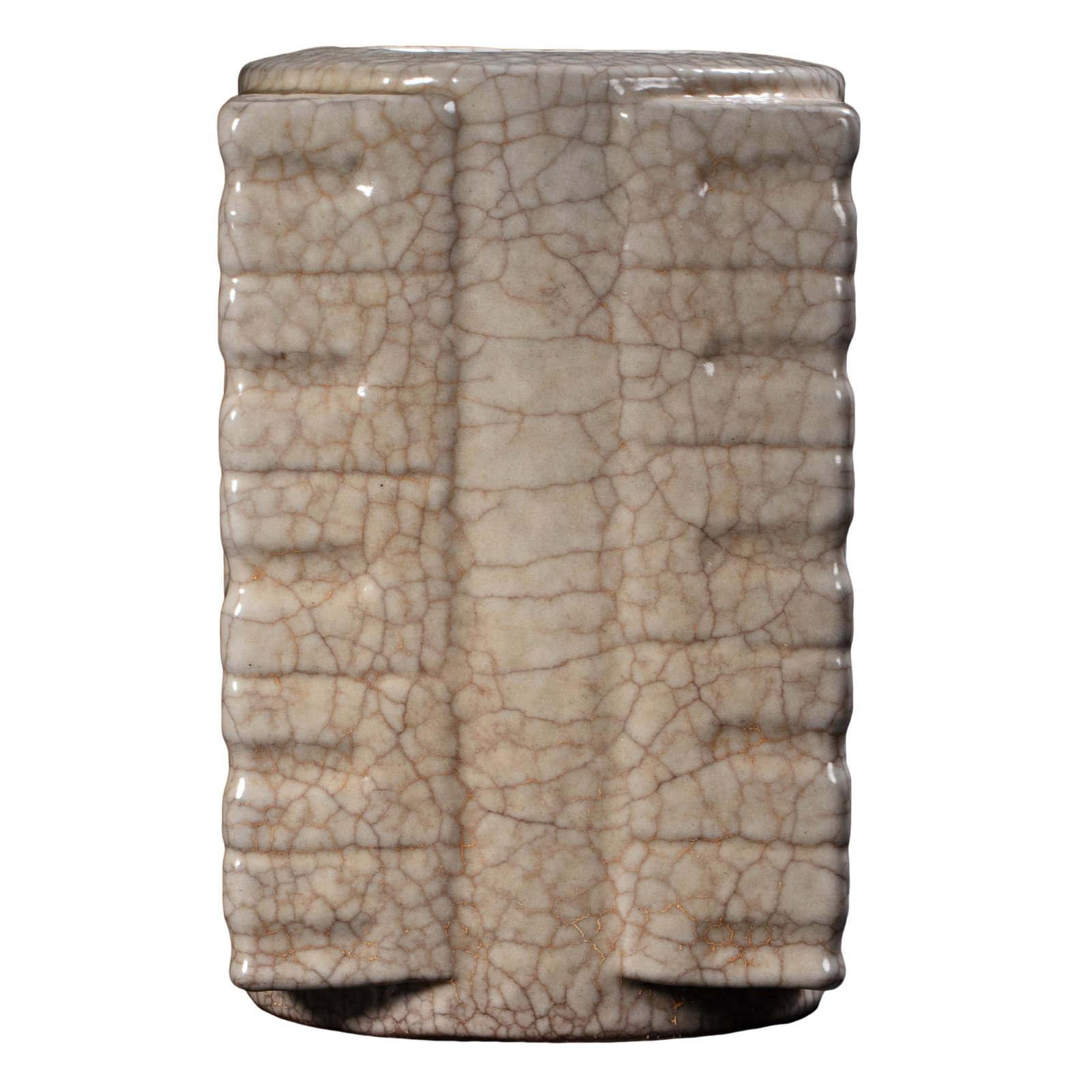Song Dynasty Ge-type Ivory Celadon Cong-Form Vase (12th–13th Century): Dimensions: Approximately 19 cm high (about 7.5 inches; about 0.62 feet); approximately 12 cm wide (about 4.7 inches; about 0.39 feet) 12th–13th CenturyCondition and Provenance: The vase remains in 