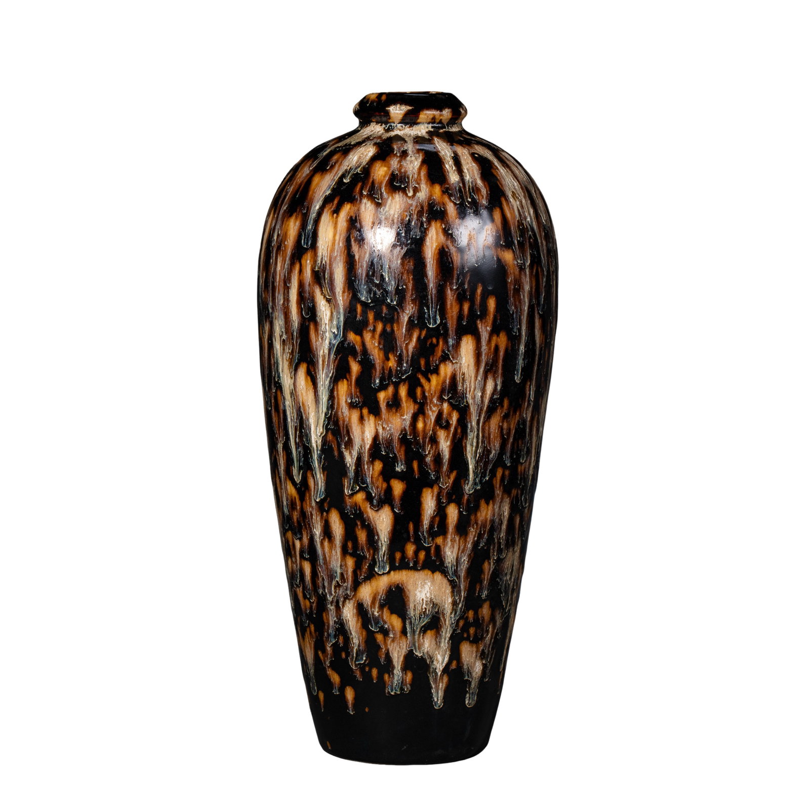 Song Dynasty Jizhou Kiln “Tiger-Skin Pattern?? Black-Glazed Meiping Vase (Southern Song Dynasty,: Dimensions: Height 33 cm (approximately 12.99 inches, about 1.08 ft); Southern Song Dynasty (12th–13th Century)Condition & Provenance: Good overall condition with a well-preserved glaze surface and 