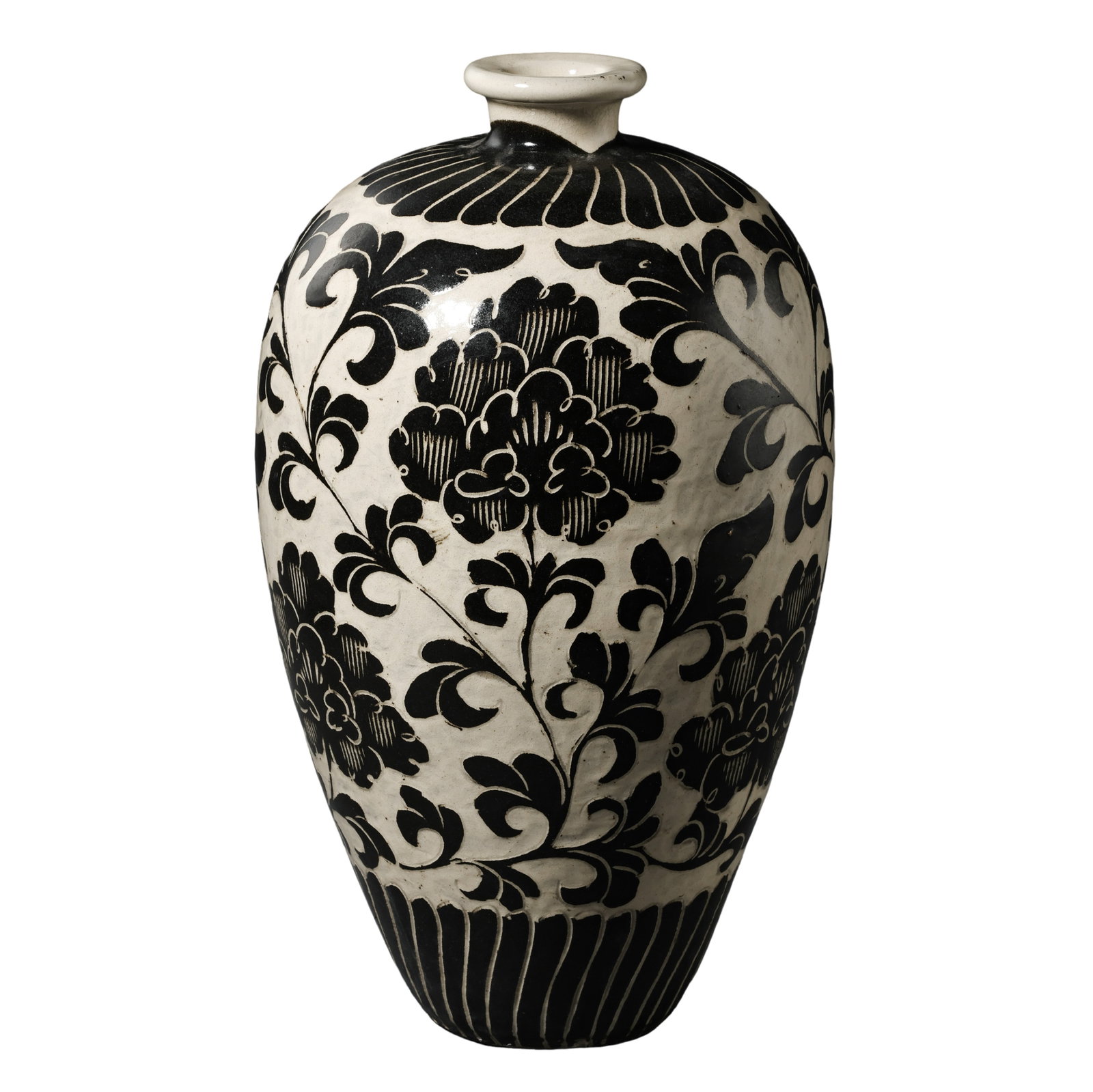 Cizhou Kiln White-Ground Carved Black Decorated Prunus Vase with Peony Scroll Design, Northern (1 of 13)