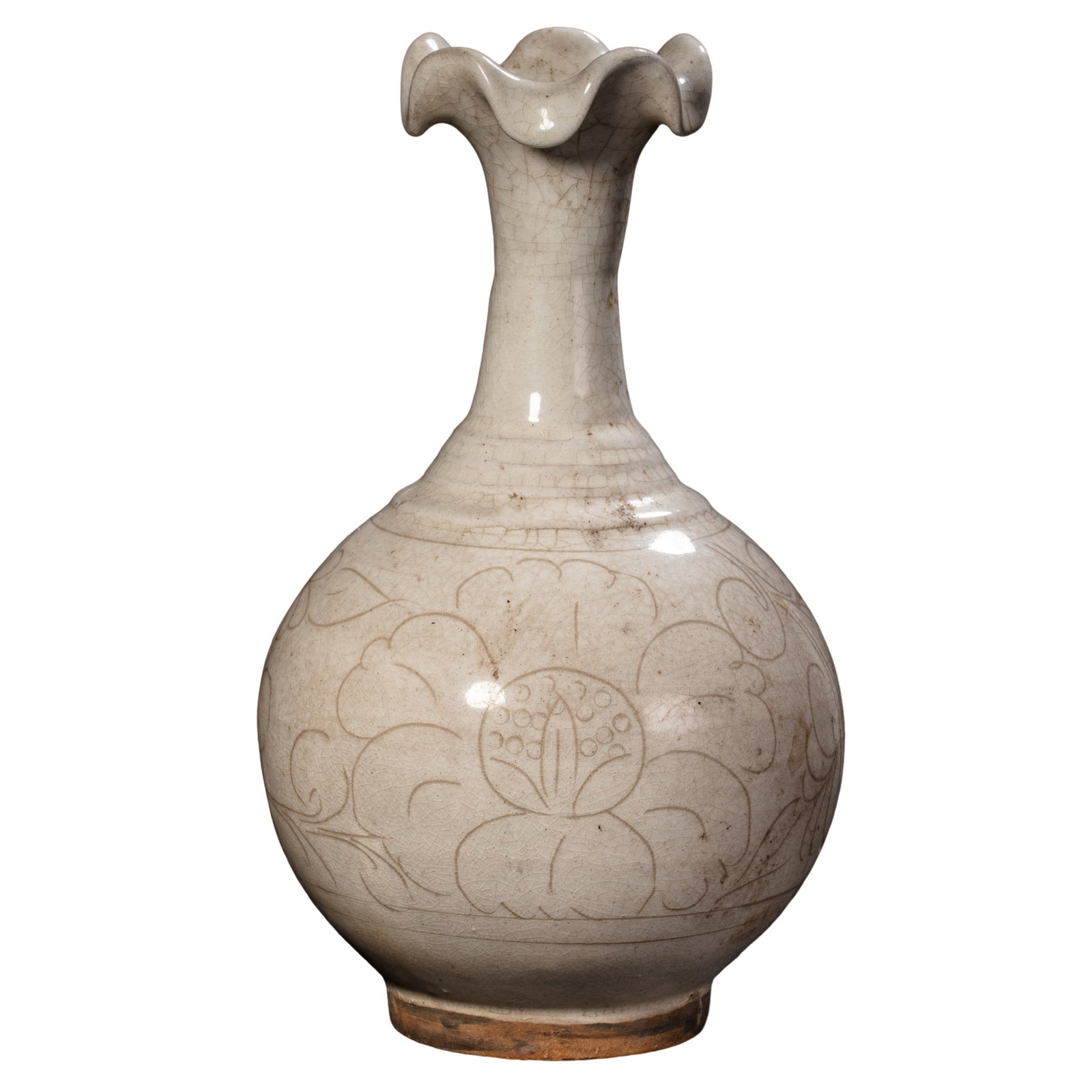 Cizhou Kiln White-Glazed Carved Floral Decorated Yuhuchun Vase with Flared Flower-Shaped Rim, (1 of 12)