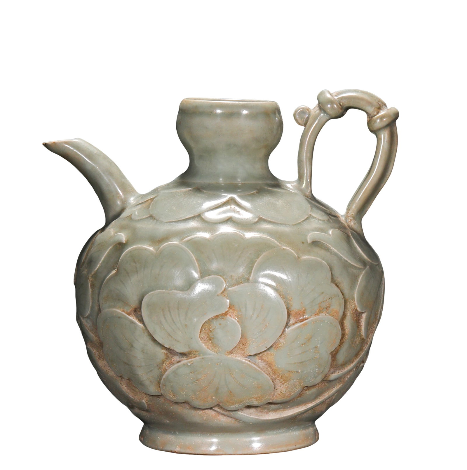 A Rare Yaozhou Celadon Ewer with Deep Carved Floral Scrolls and Peony Decoration, Song Dynasty (1 of 10)