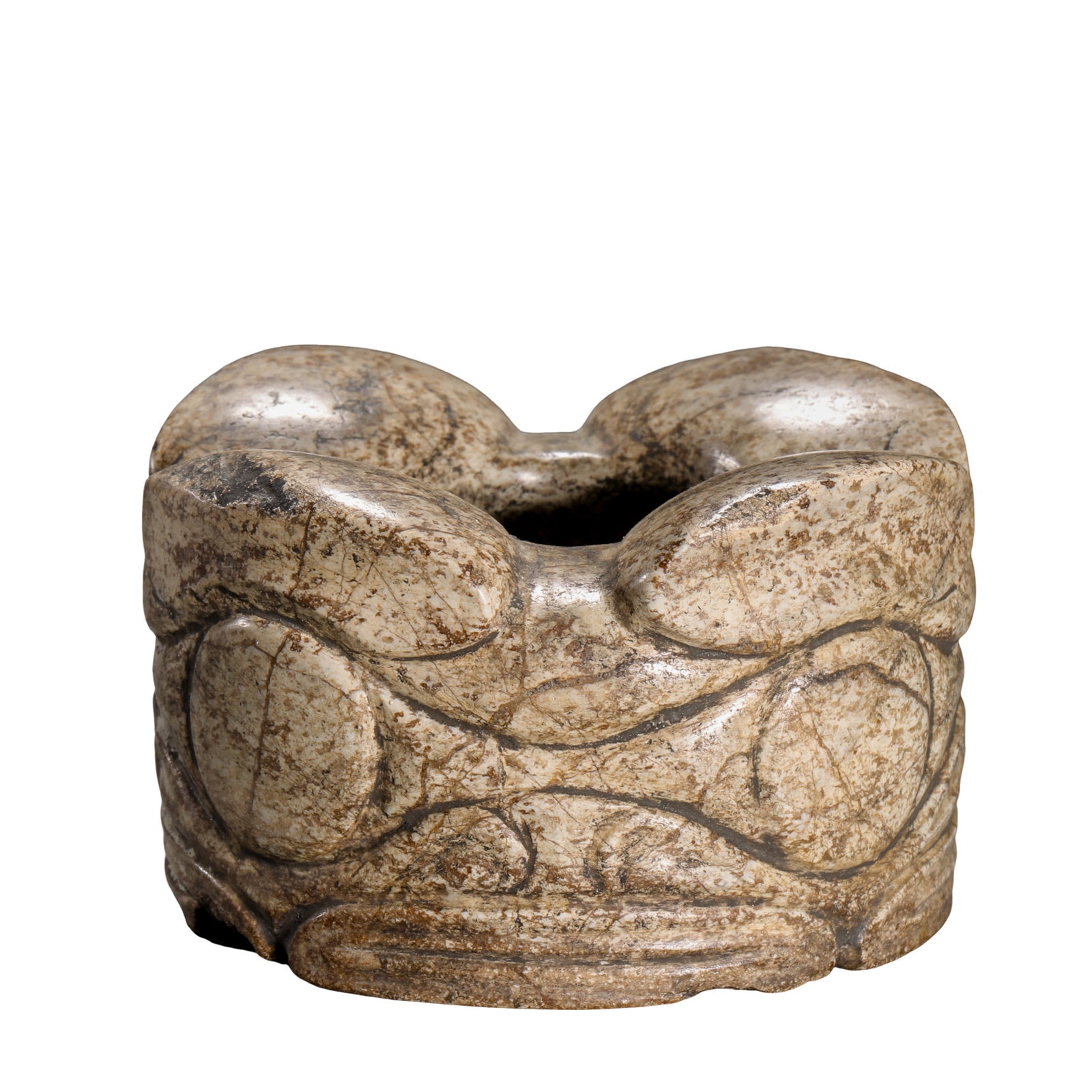 Neolithic Hongshan Culture Fully Calcified Chicken-Bone White Jade Cong with Paired Pig-Dragon (1 of 8)