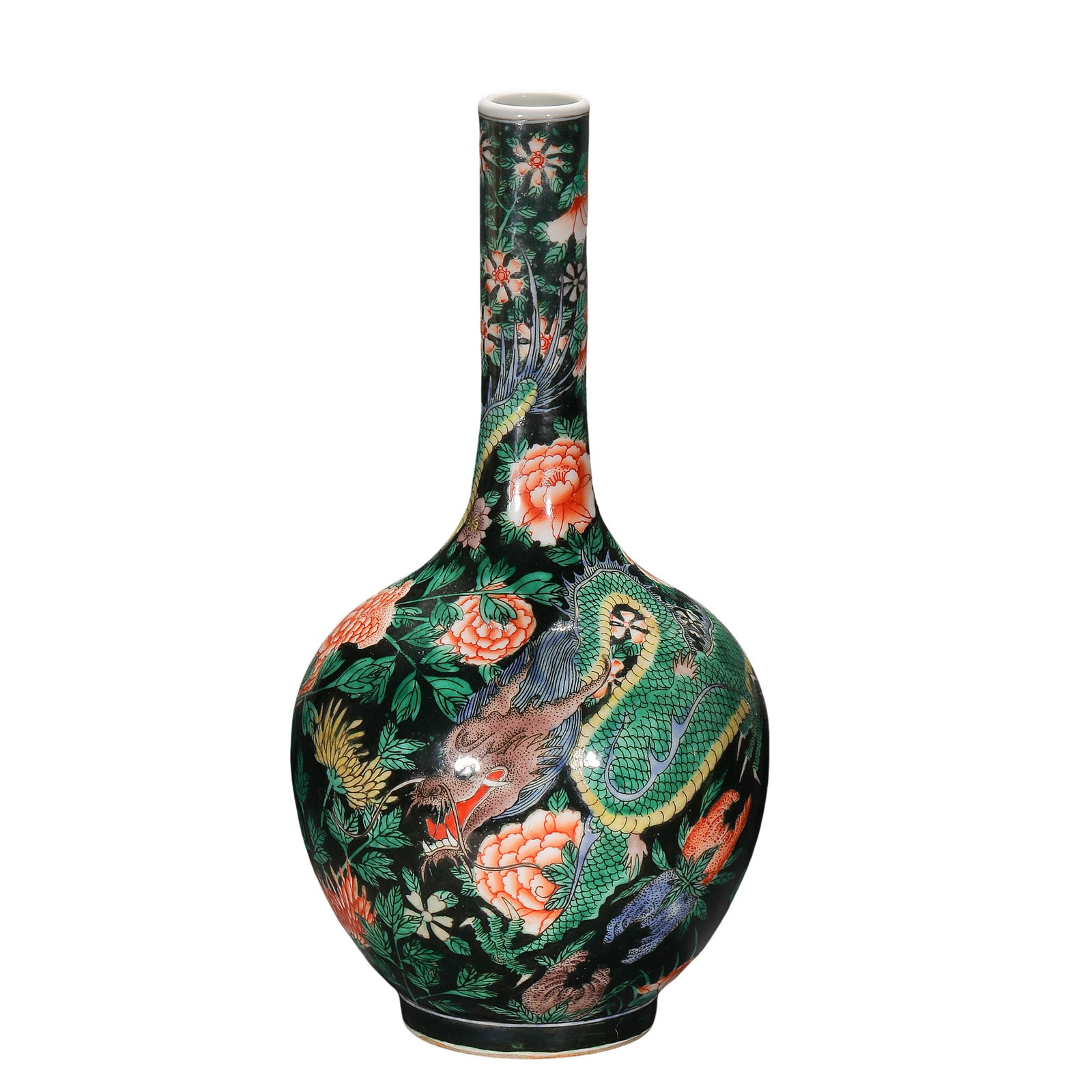 A Large Kangxi Period Famille Verte “Dragon Among Flowers and Three Abundances?? Decorated: Dimensions: Height 29.5 cm (11.6 in, 0.97 ft); Century: 17th–18th Century Condition & Provenance: Good overall condition with a well-preserved body and surface decoration. Natural kiln marks and min