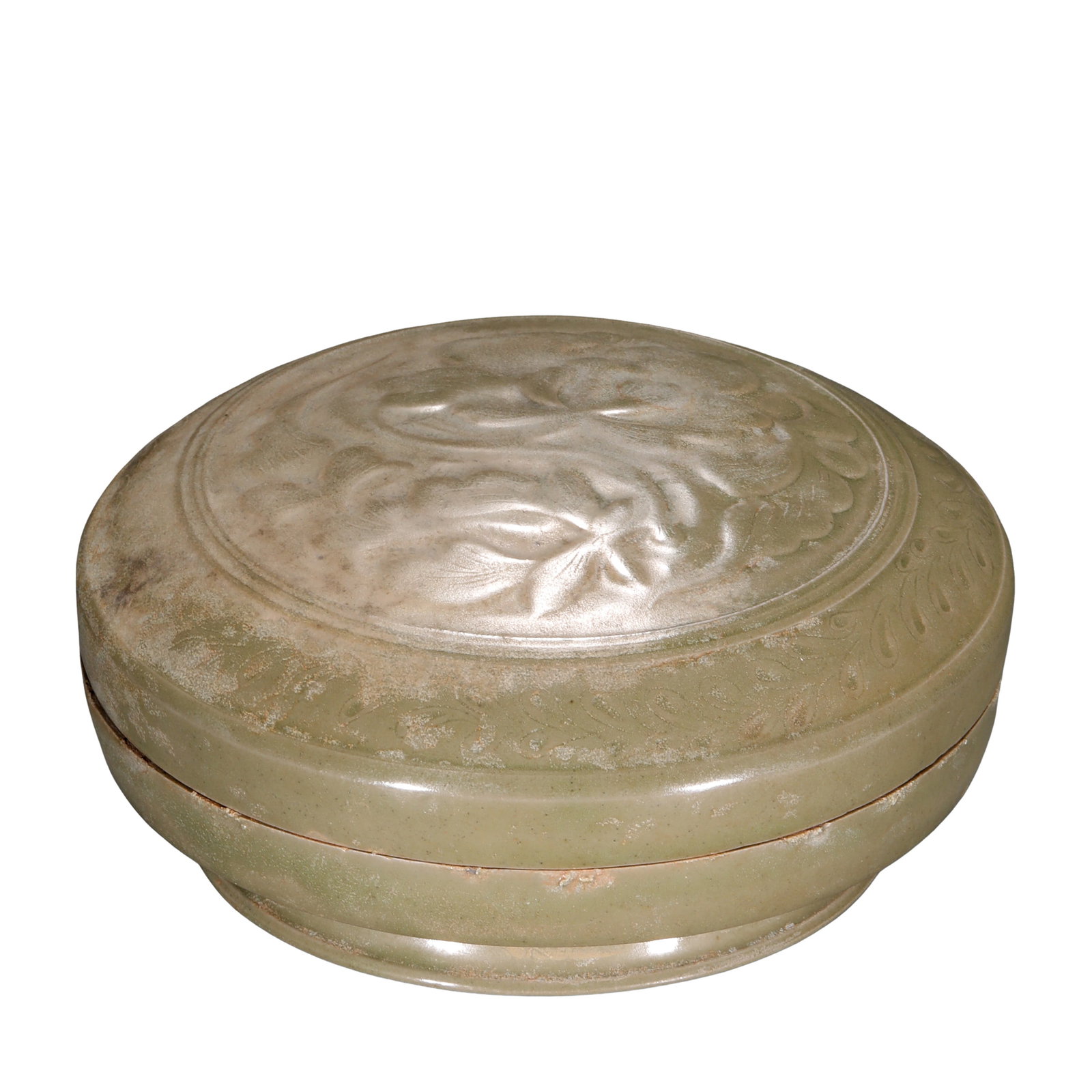 A Rare Yue Kiln Celadon Molded Floral Pattern Cosmetic Box, Five Dynasties Period (10th Century) (1 of 10)