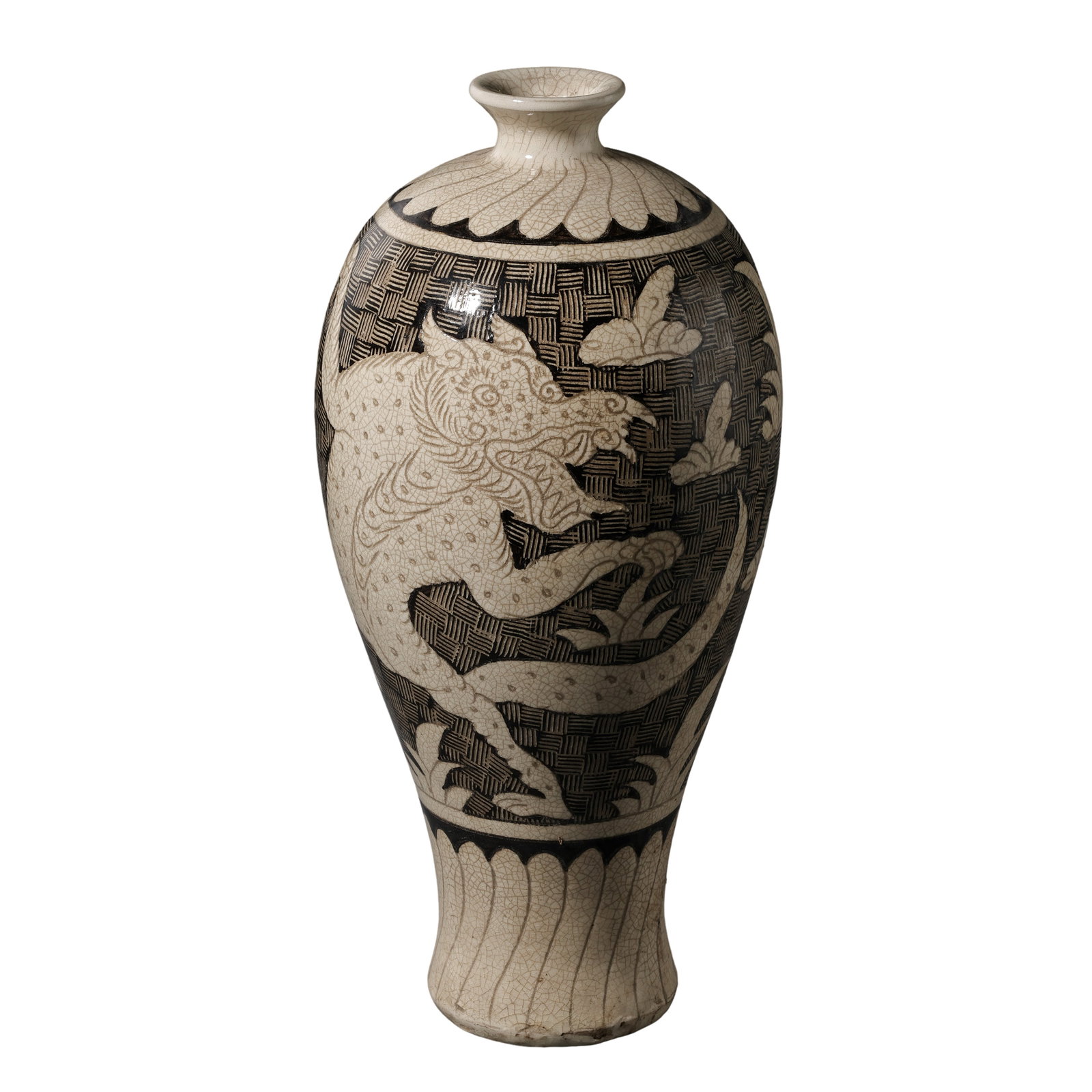 Cizhou Ware Black-Ground White-Decorated Carved Mythical Beast Meiping Vase (Northern Song to Jin (1 of 10)