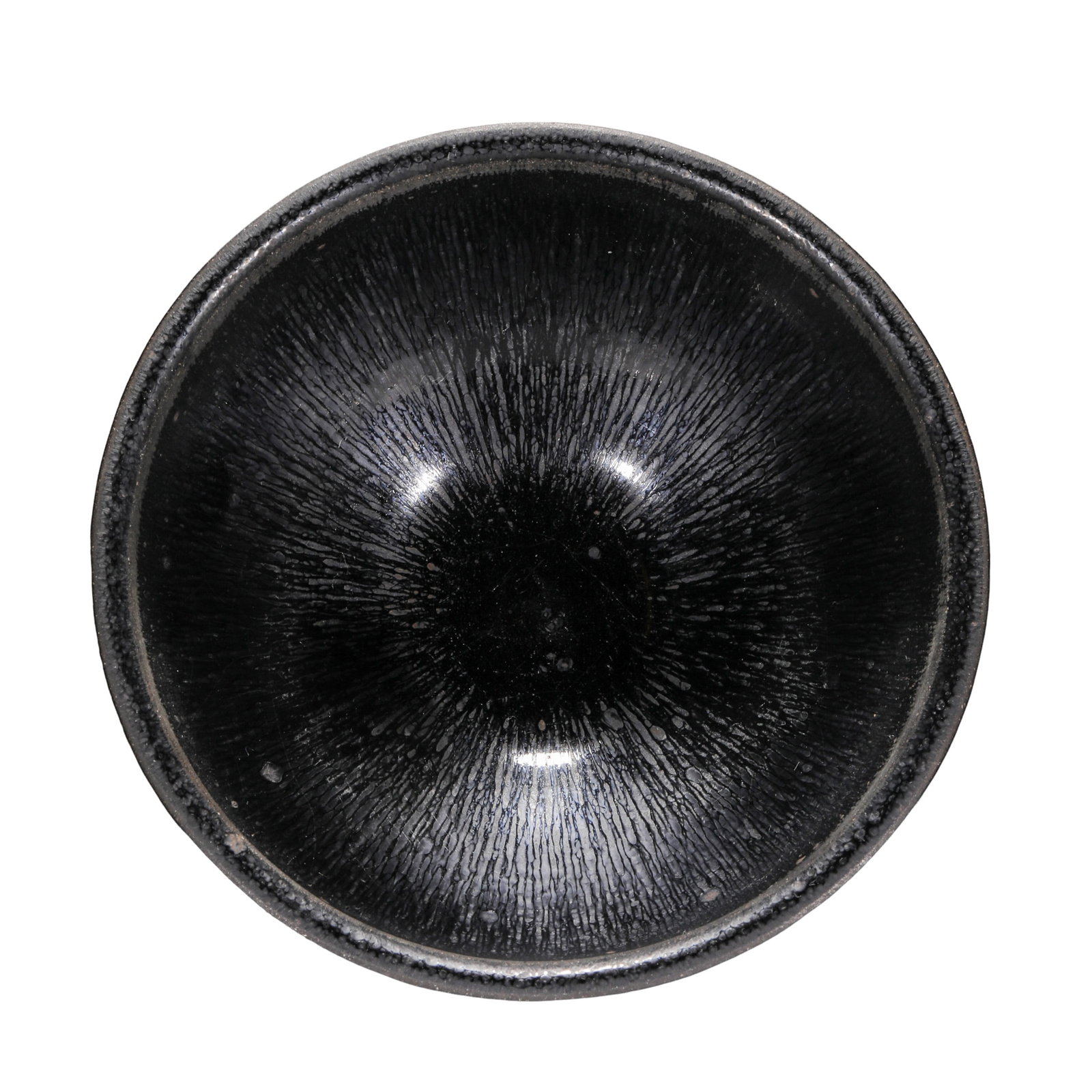 Song Dynasty Jian Kiln Silver Hare’s Fur Constricted-Rim Tea Bowl (12th Century): Dimensions: Height approximately 5 cm, rim diameter approximately 10.6 cm (Height 1.97 in, rim diameter 4.17 in; Height 0.16 ft, rim diameter 0.35 ft); 12th CenturyCondition & Provenance: The bowl is 