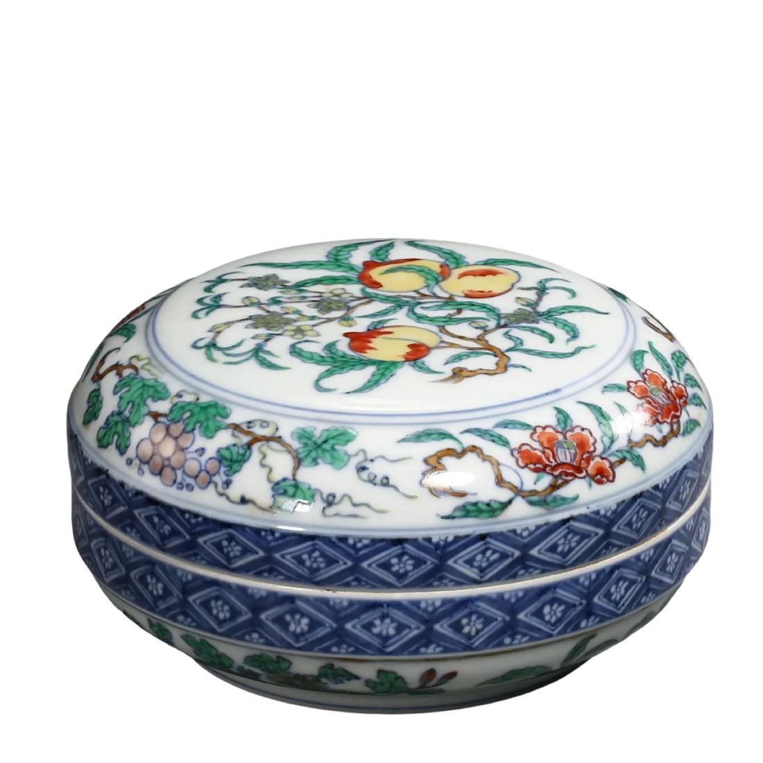 Chenghua Period Ming Dynasty Blue and Polychrome Enamelled Covered Box with Auspicious Fruit and (1 of 16)