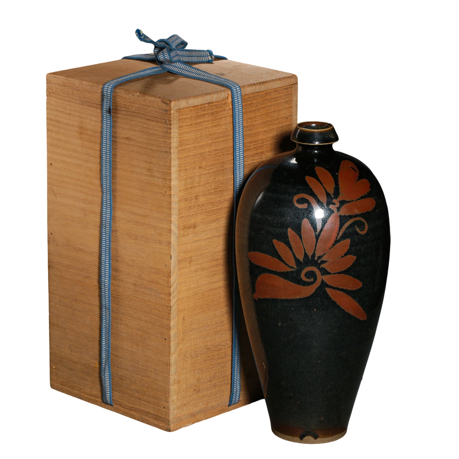 A Cizhou Kiln Black-Ground Iron-Rust Painted Floral Meiping Vase, Song–Jin Dynasty, 12th Century: Dimensions: Height 20.9 cm (8.23 in, 0.69 ft), Mouth diameter approximately 4.5 cm (1.77 in, 0.15 ft) (12th Century)Condition and Provenance: The vase is in good overall condition, with naturally pres
