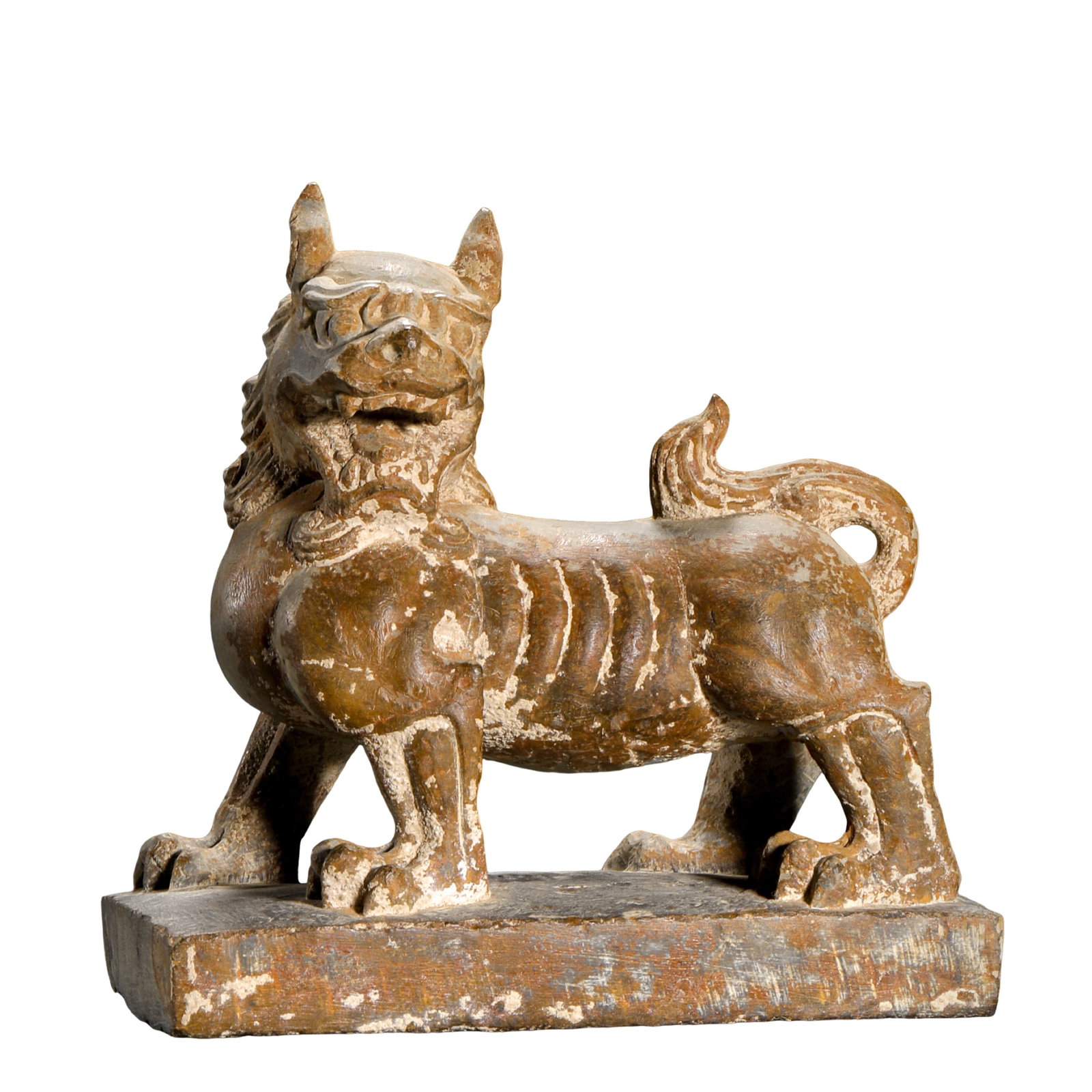 Carved Green Stone Auspicious Guardian Beast Table Sculpture, Ming Dynasty (15th–17th Century): Dimensions and Weight: Height 10.5 cm (4.1 in, 0.34 ft), Width 10.5 cm (4.1 in, 0.34 ft), Weight 511 g; Ming Dynasty (15th–17th Century)Condition and Provenance: Overall in good condition with natur
