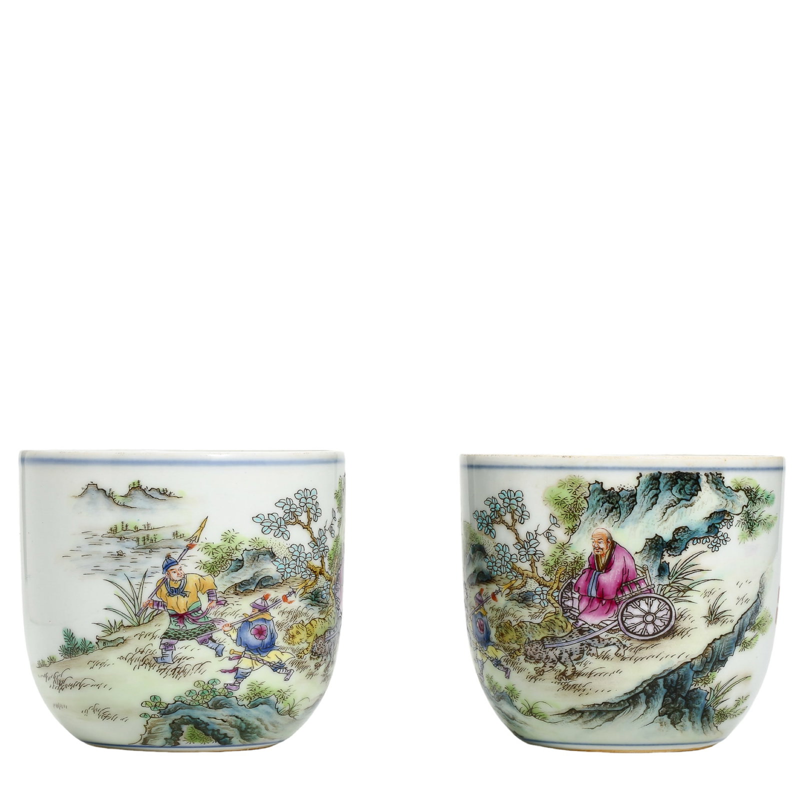 Qing Dynasty, Qianlong Period (1736–1795) Famille Rose "Guiguzi Descending the Mountain": Dimensions (cm / inches | Century: 18th Century): Height 7.4 cm (2.91 in), Rim Diameter 8.2 cm (3.23 in)Condition & Provenance: Excellent overall condition with no cracks, hairlines, chips, losses, or