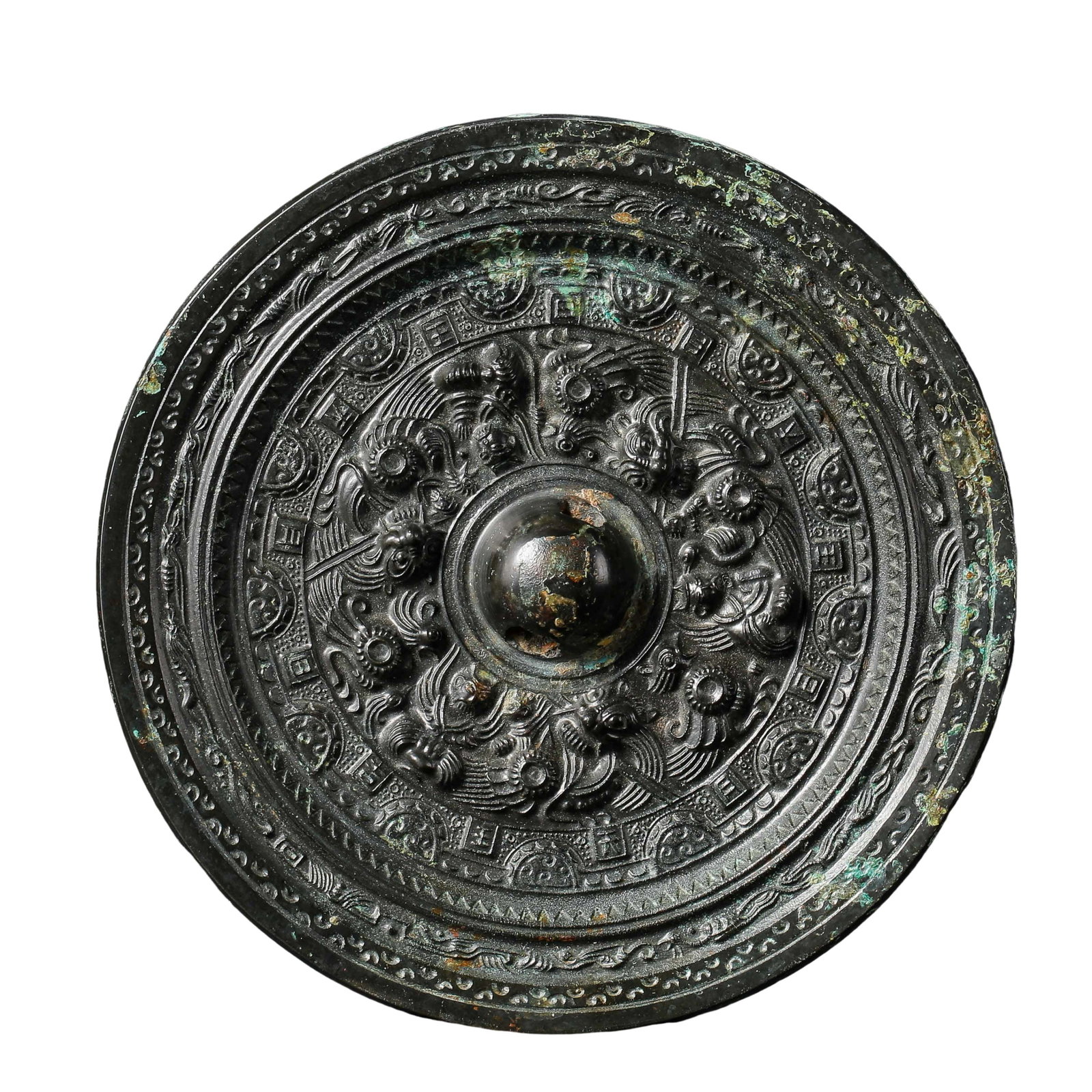 A Rare Wu Kingdom Bronze Mirror with Repeated Mythical Beast Decoration, Three Kingdoms Period, (1 of 8)