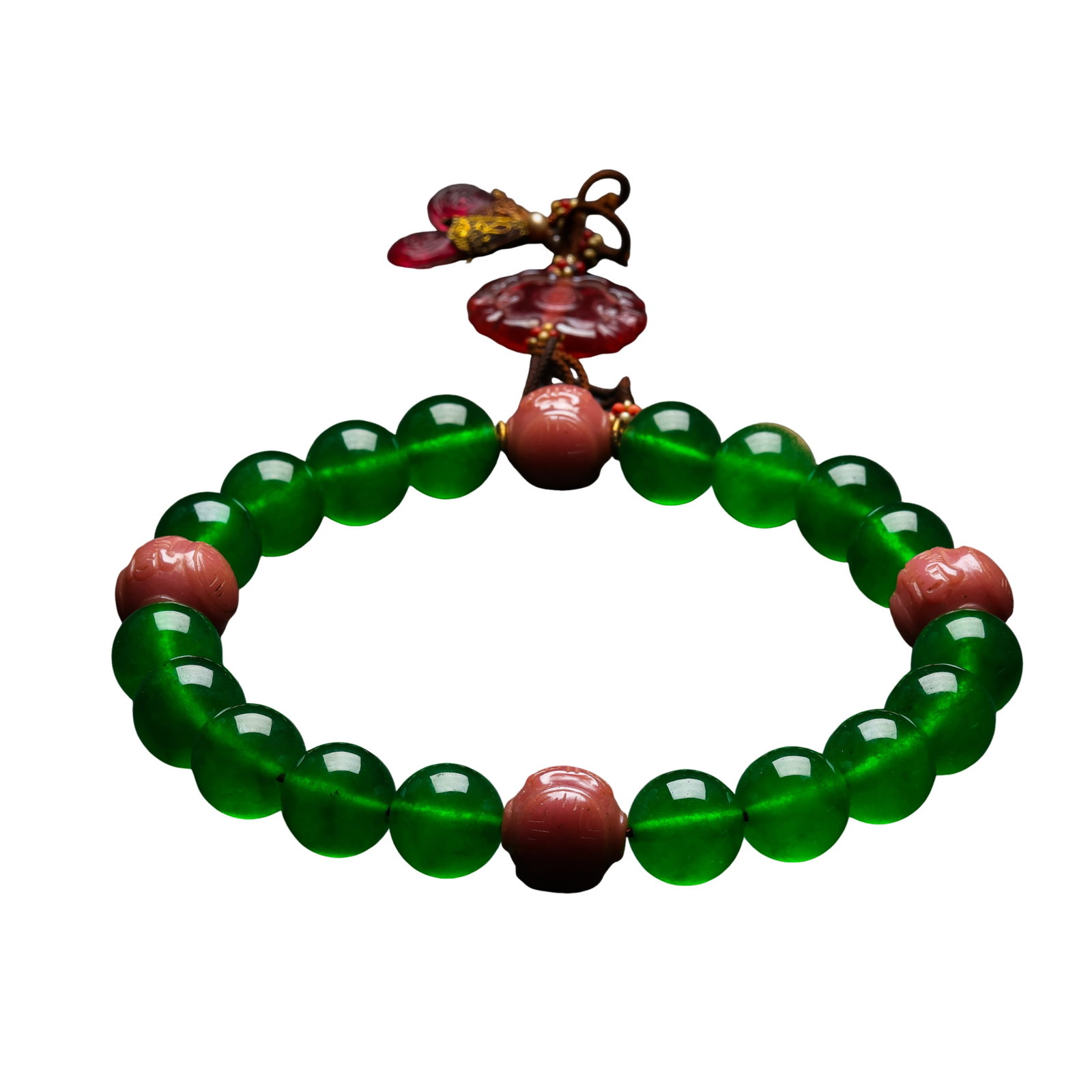 Imperial Green Jadeite Eighteen-Bead Court Hand Rosary with Amber and Carved Decorative Beads, Qing (1 of 8)